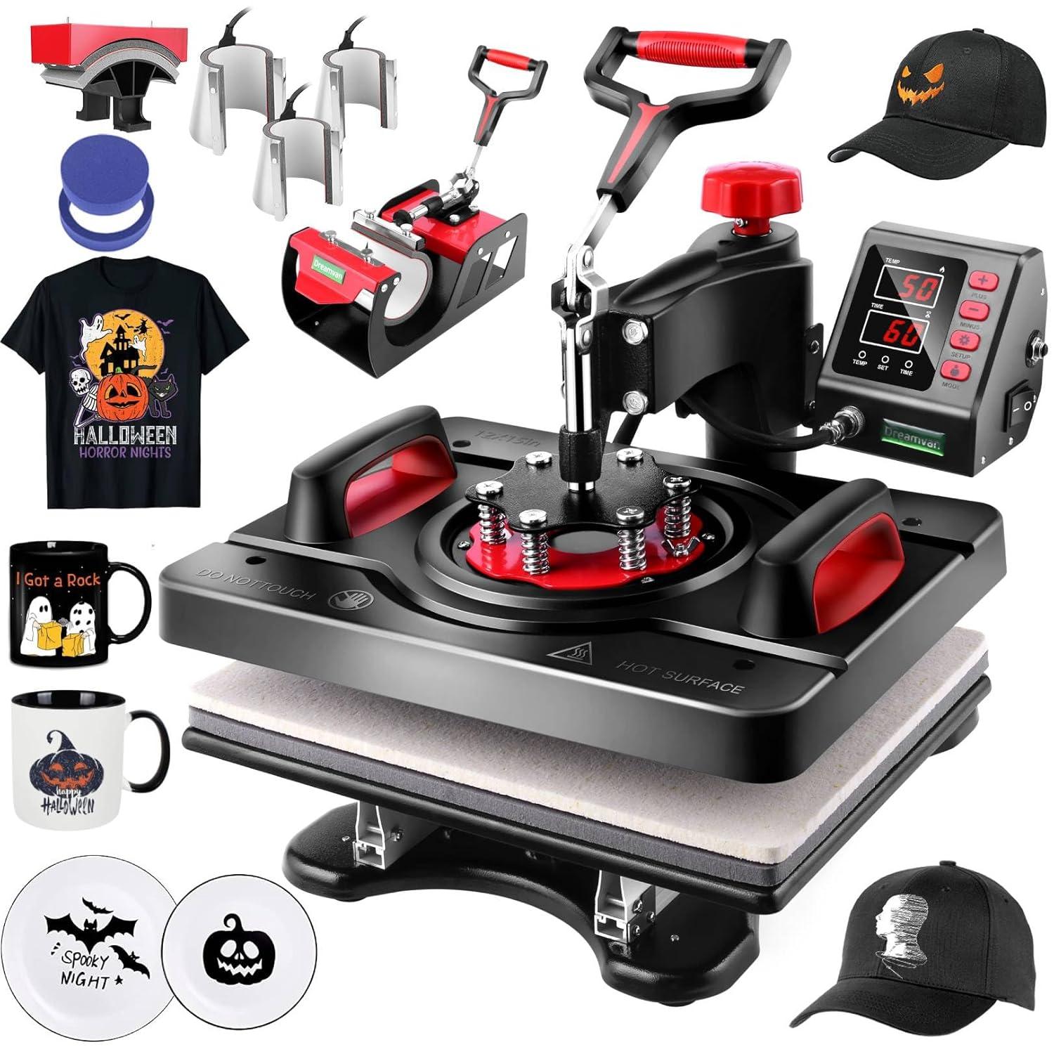 WHUBEFY Heat Press, 15x12 Inch 8 in 1 Shirt Press Multifunction Combo 360° Swing Away Digital Printing Heat Transfer Sublimation Machine Vinyl Heat Press Machine for T Shirts, Cap, Mug, Plate, DIY