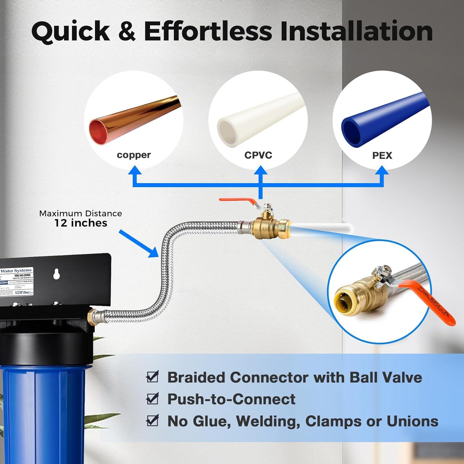 iSpring Whole House Water Filter System with Ball Valve Triple-stage 12-GPM Carbon block Soft water Whole House Water Filtration System