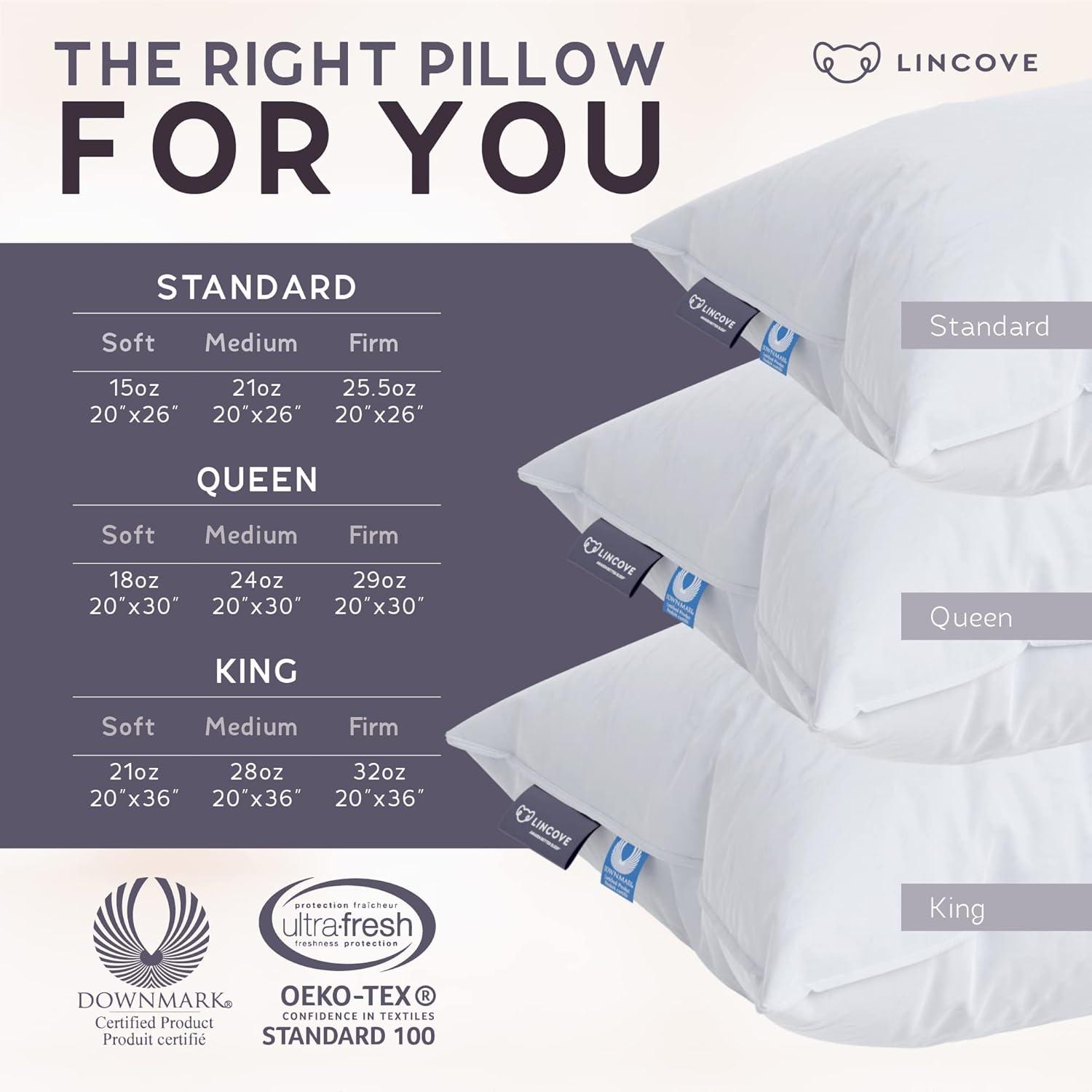 Lincove Signature 100% Canadian Down Luxury Sleeping Pillow - 800 Fill Power, 500 Thread Count Cotton Shell, Queen - Medium, 1 Pack