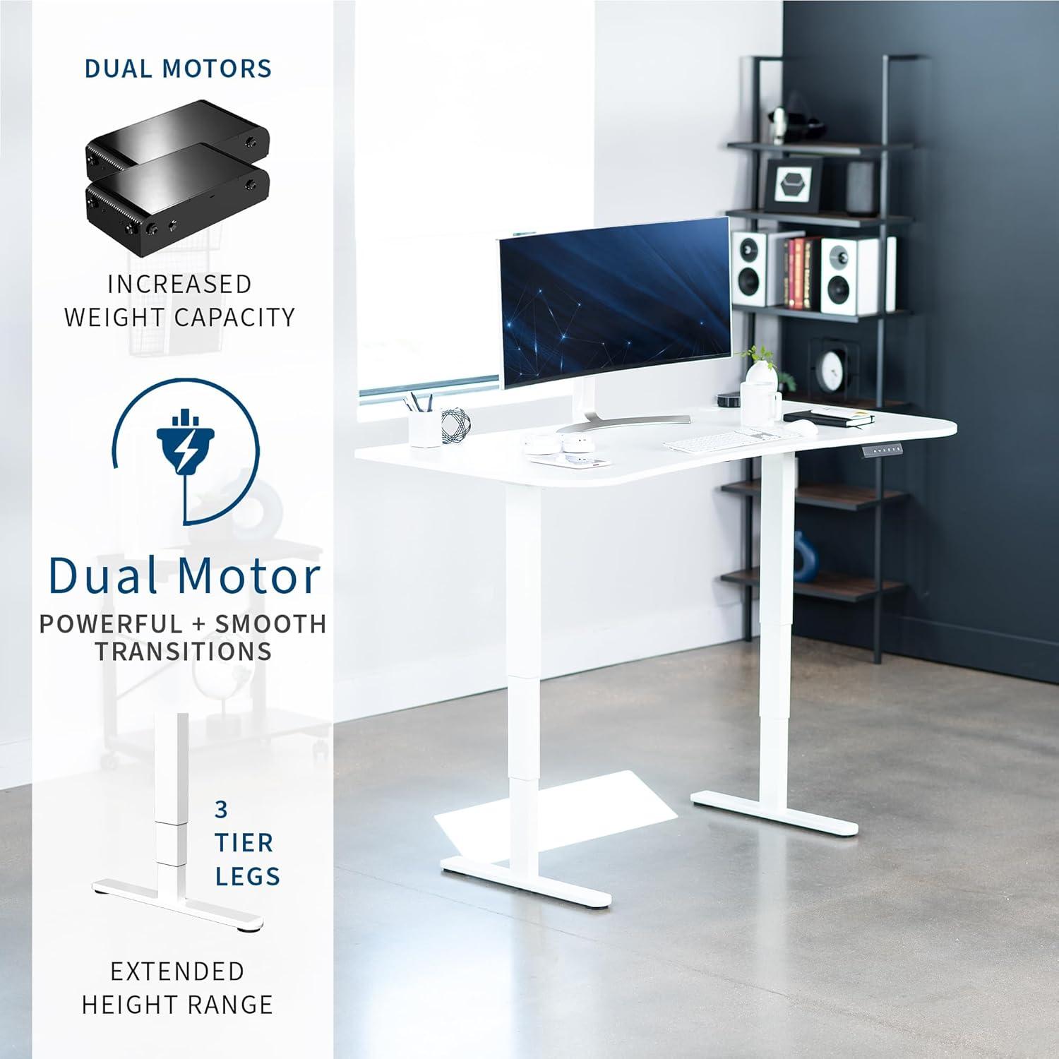 63" White Particle Board Adjustable Height Standing Desk with Dual Motors