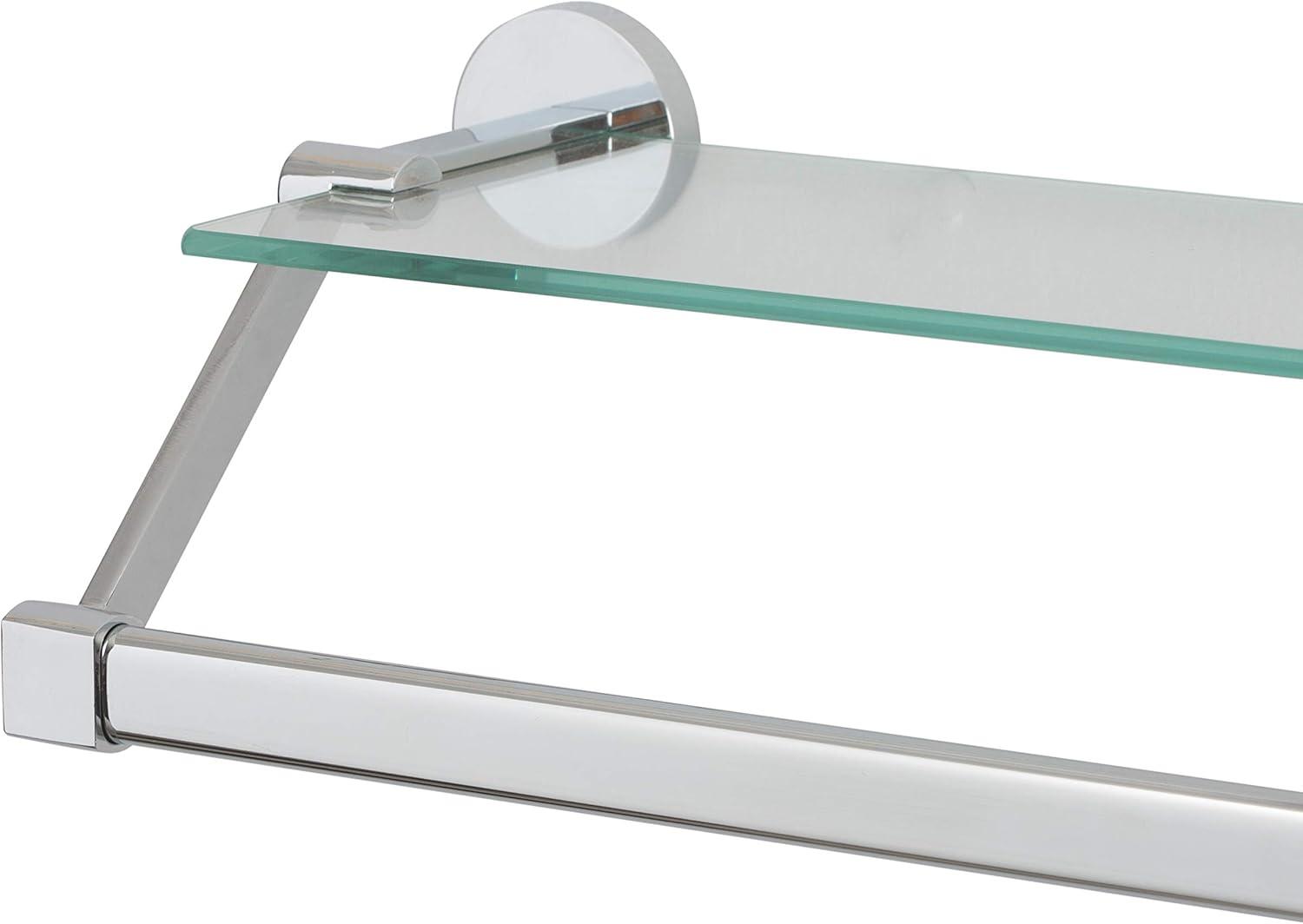 Mounted Glass Shelf with Towel Bar Chrome - Organize It All: Wall-Mounted Storage, Metal Frame, No Tools Assembly