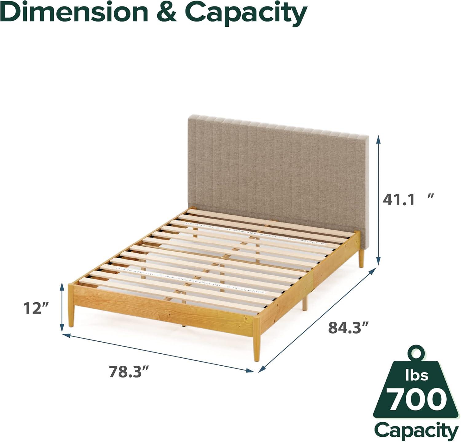 Zinus Amelia 41" Wood Platform Bed Frame with Upholstered Headboard, Full