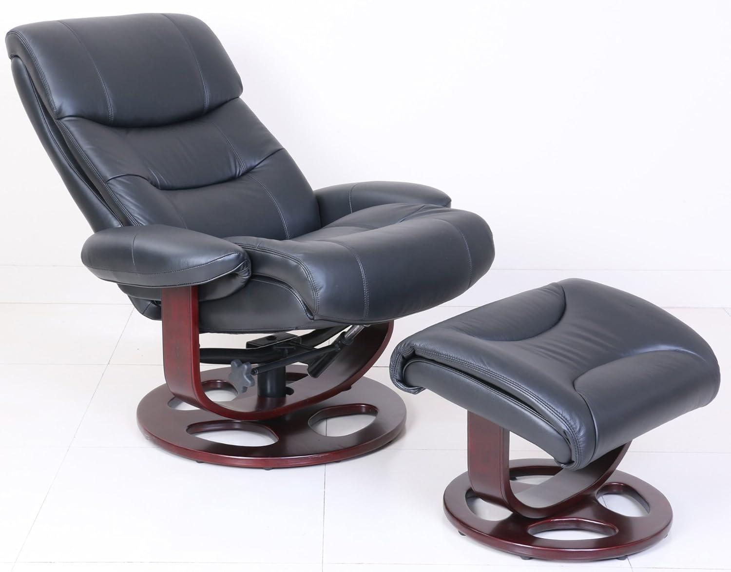 Black Leather Swivel Recliner with Ottoman