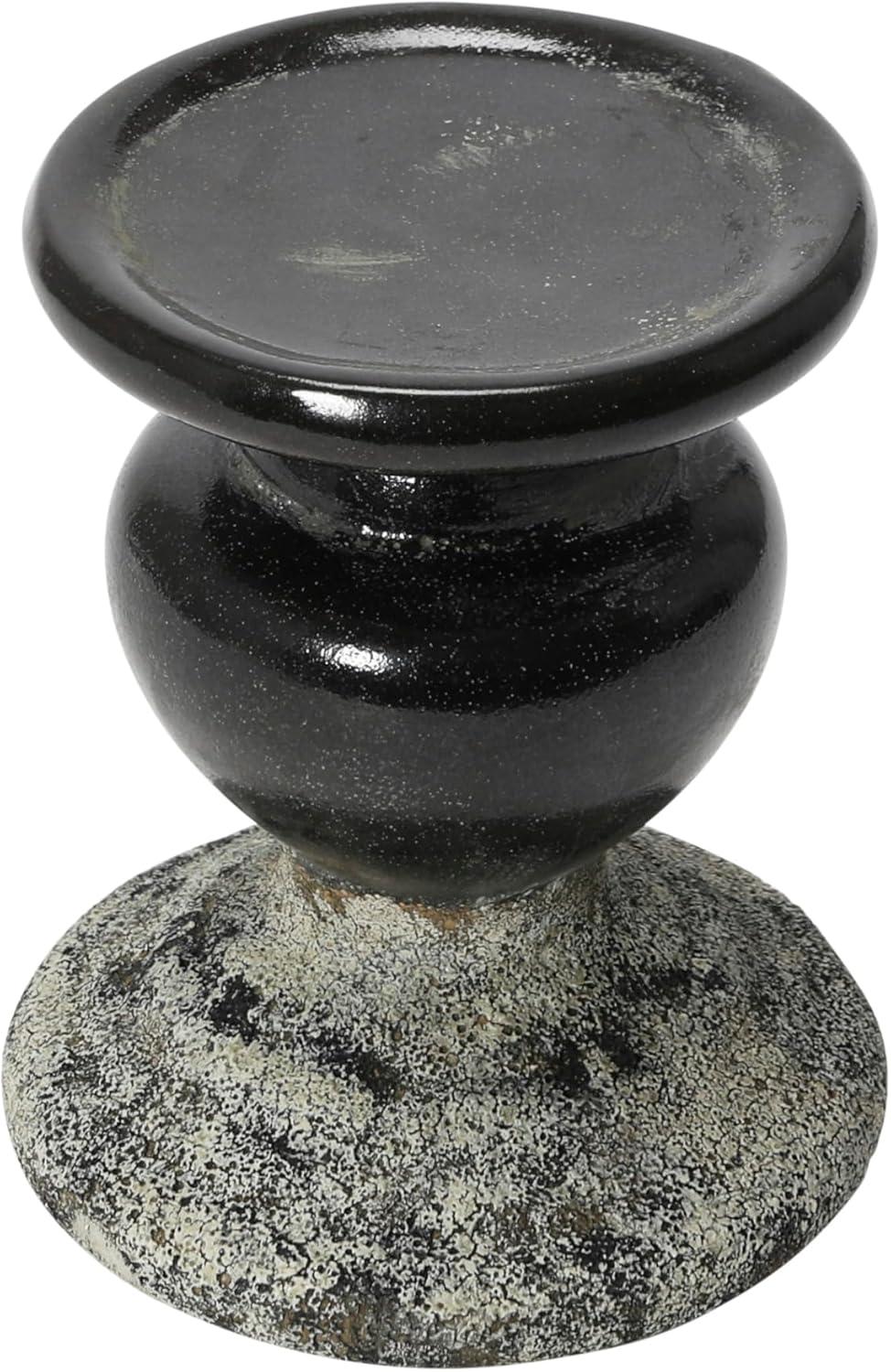 Distressed Black Terracotta 2-Tone Pillar Candle Holder