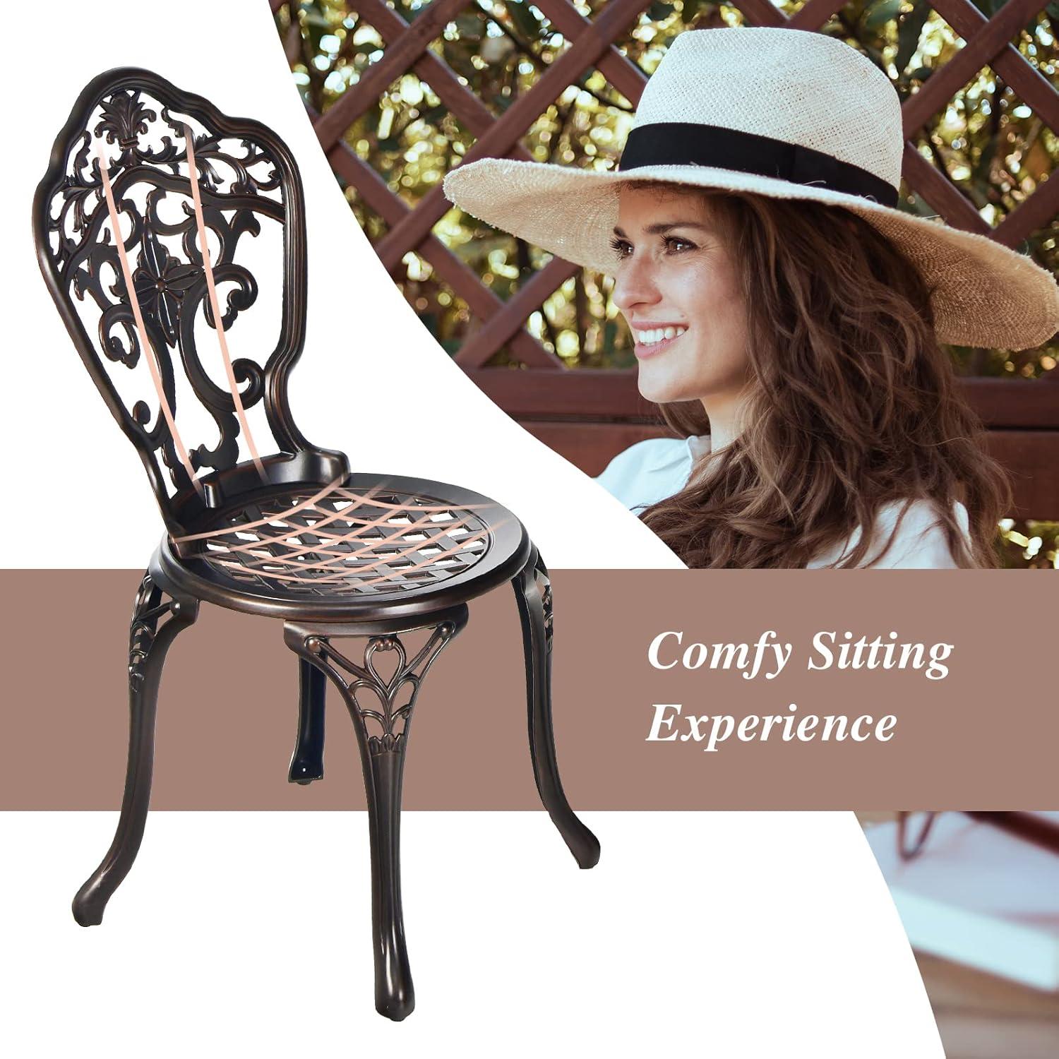 3PCS Patio Bistro Set Round Table Chairs All Weather Cast Aluminum