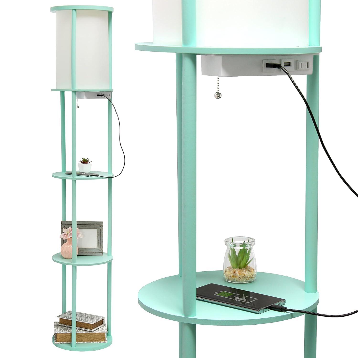 62.5" Round Modern Shelf Etagere Organizer Floor Lamp with Charging Station - Simple Designs