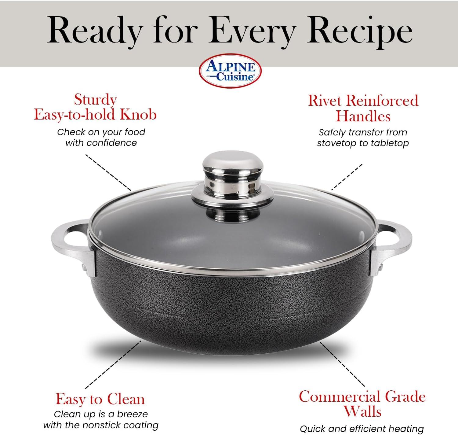 Black Non-Stick Aluminum Dutch Oven with Glass Lid, 3.5 Quarts