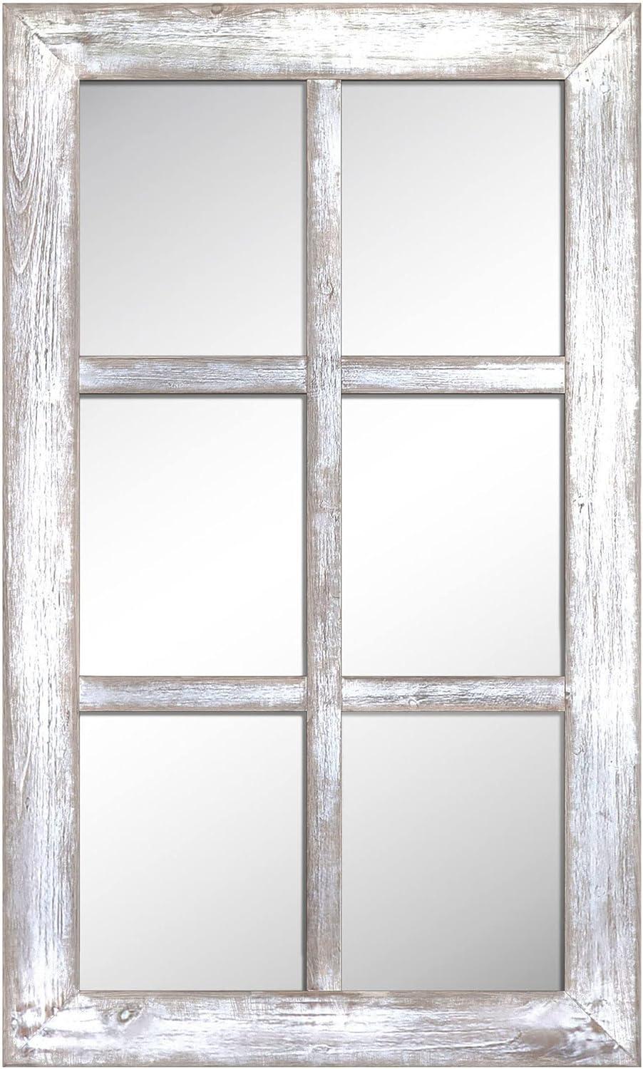 Barnyard Designs 24x40 Windowpane Wood Farmhouse Wall Mirror, Wooden Large Rustic Wall Mirror, Bedroom Mirrors for Wall Decor, Decorative Wood Wall Mirror Living Room or Entryway Mirror Frame, White