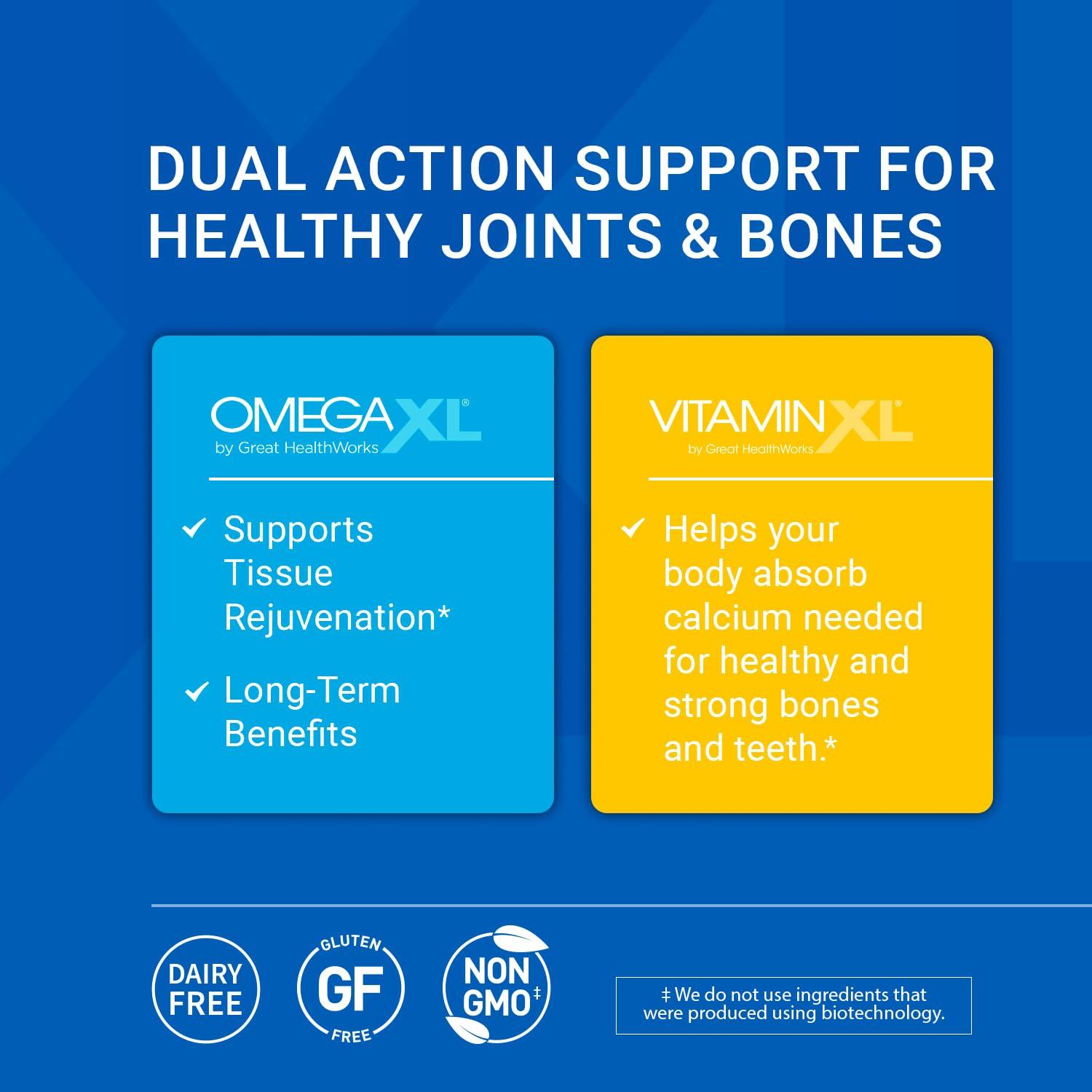 OmegaXL Joint Support Supplement - Natural Muscle Support, 60 Softgels & VitaminXL D3 High Potency Daily Vitamin D 5000 IU 125mcg Immune Support Supplement (30 Softgels)