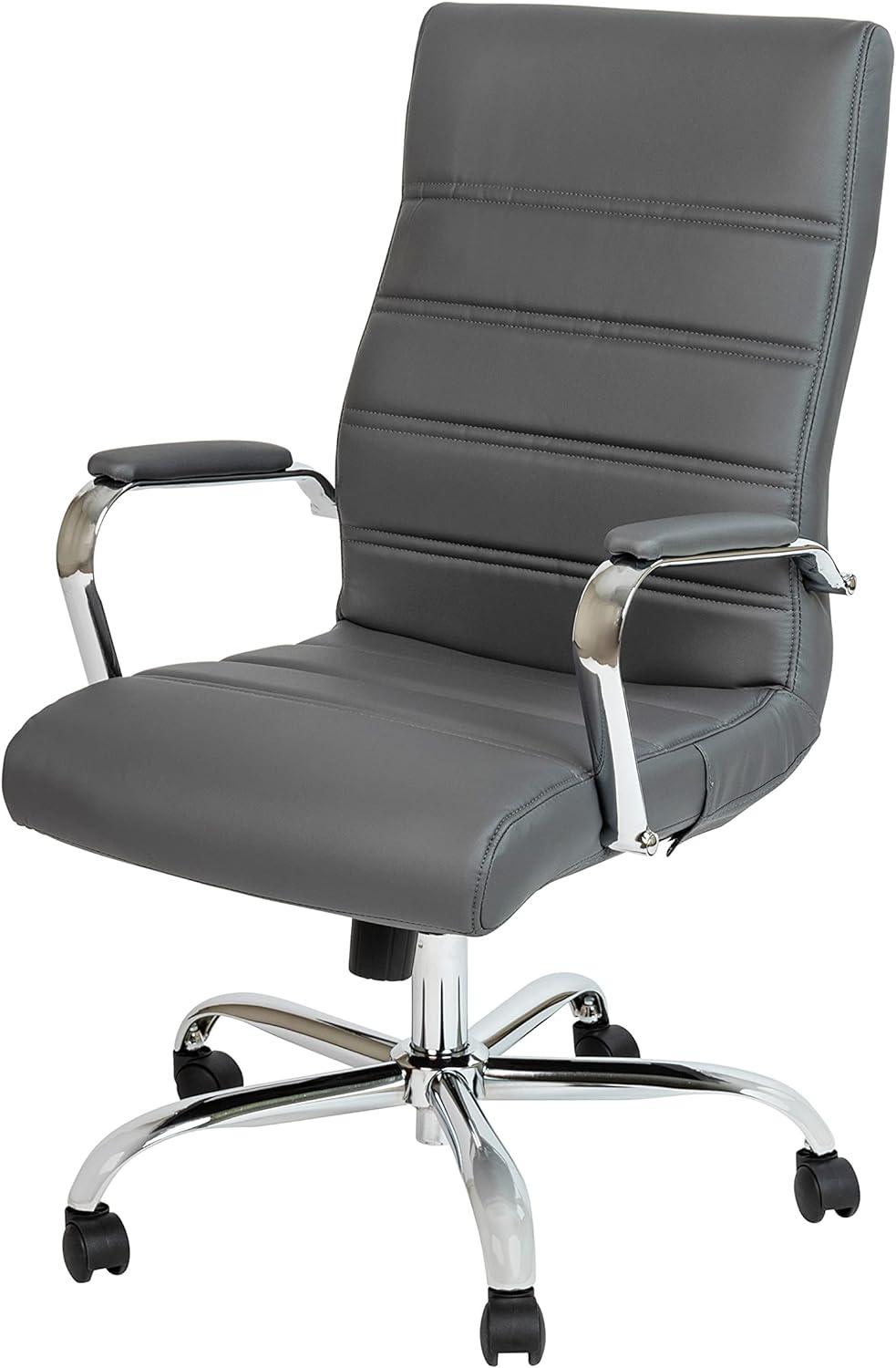 Whitney High-Back Swivel LeatherSoft Desk Chair with Armrests, Gray/Chrome