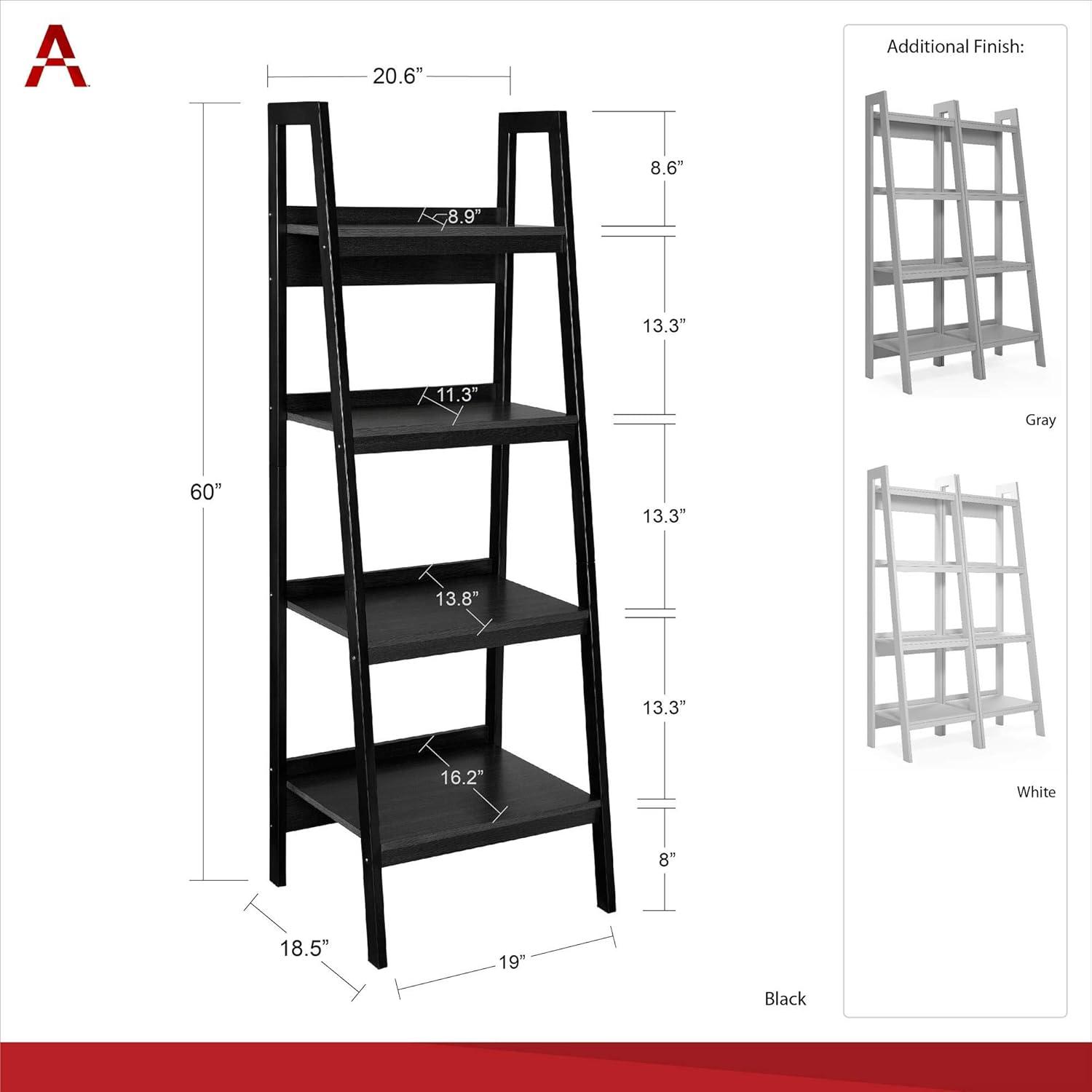 White Adjustable 4-Shelf Ladder Bookcase for Office and Living Room