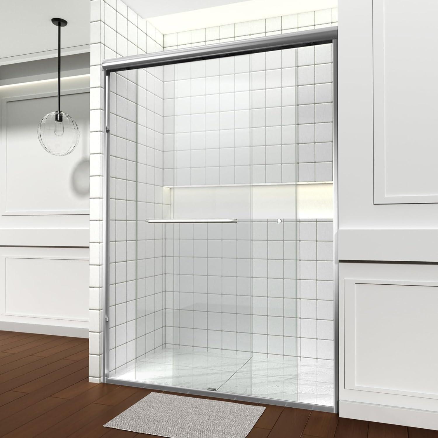 Chrome Semi-Frameless Double Sliding Shower Door with Clear Glass