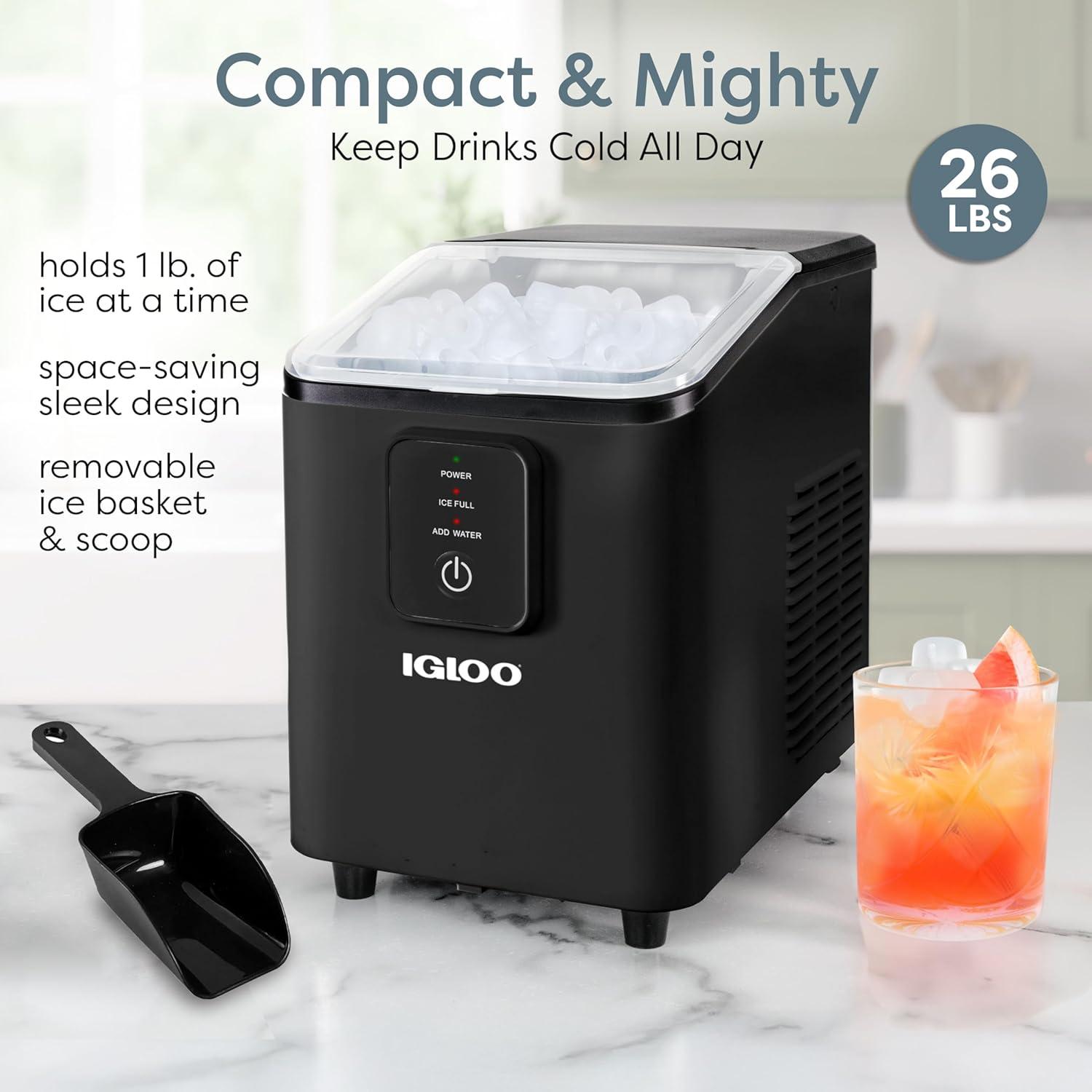 Igloo Handled Automatic Ice Machine Self Cleaning Countertop Ice Maker with Scoop, Black