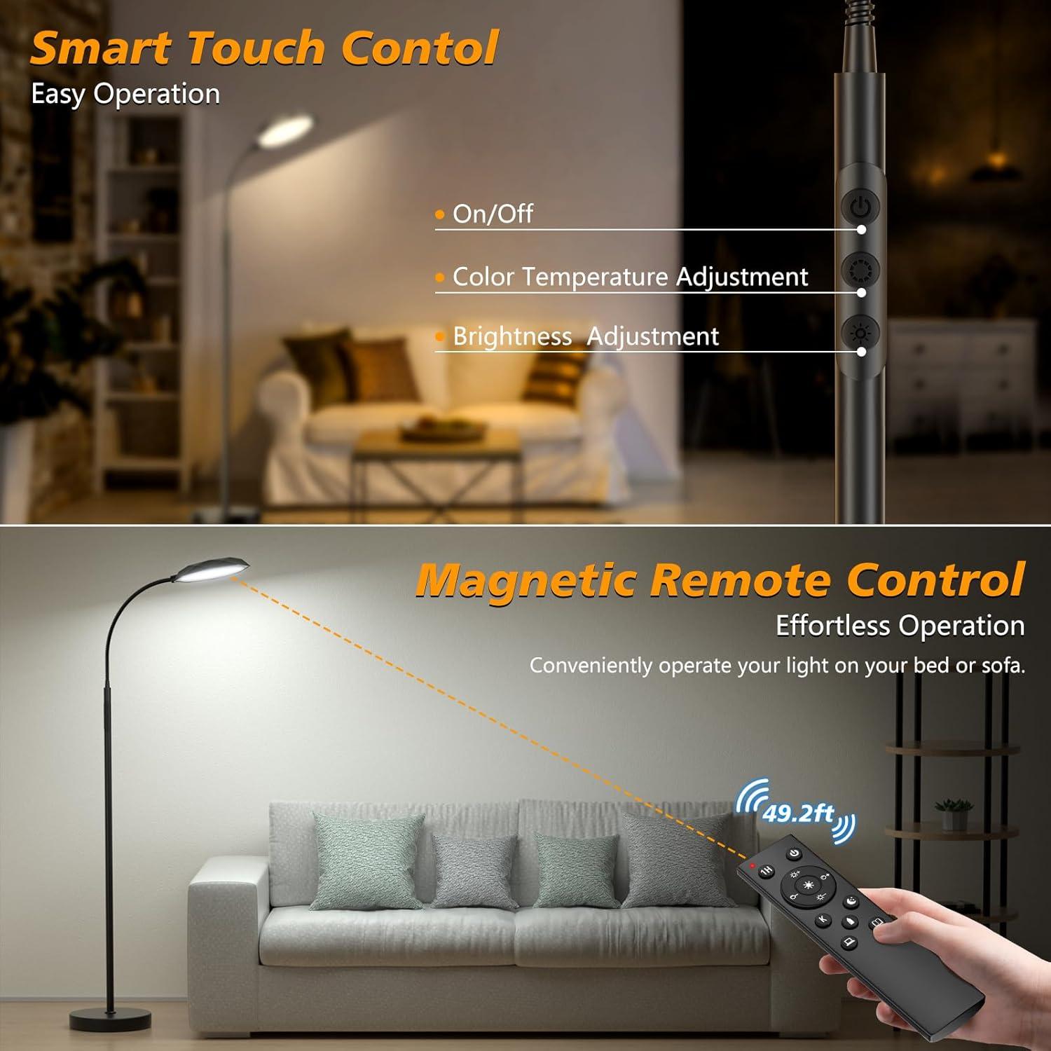 Floor Lamp, 18W Bright LED Floor Lamps for Living Room with Diamond-Surface, Stepless Adjustable Colors & Dimmer Standing Lamp with Timer, Remote & Touch Control, Reading Lights for Bedroom, Office