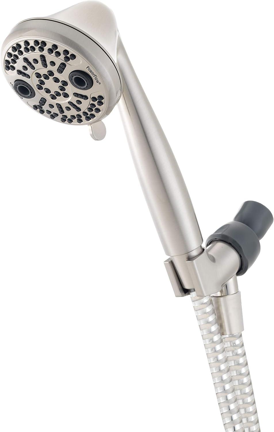 Brushed Nickel 3-Setting Handheld Showerhead with Pulse and Rain