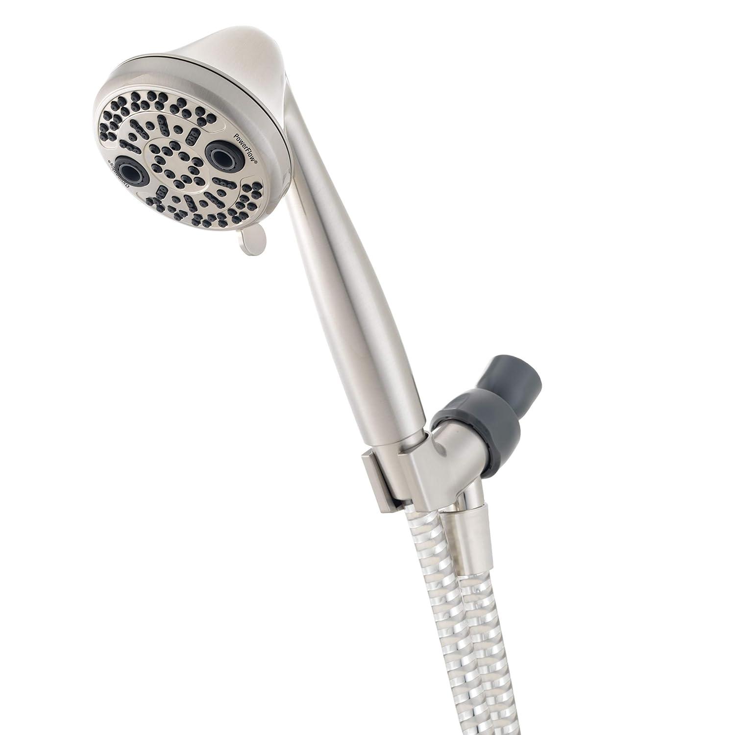 Brushed Nickel 3-Setting Handheld Showerhead with Pulse and Rain
