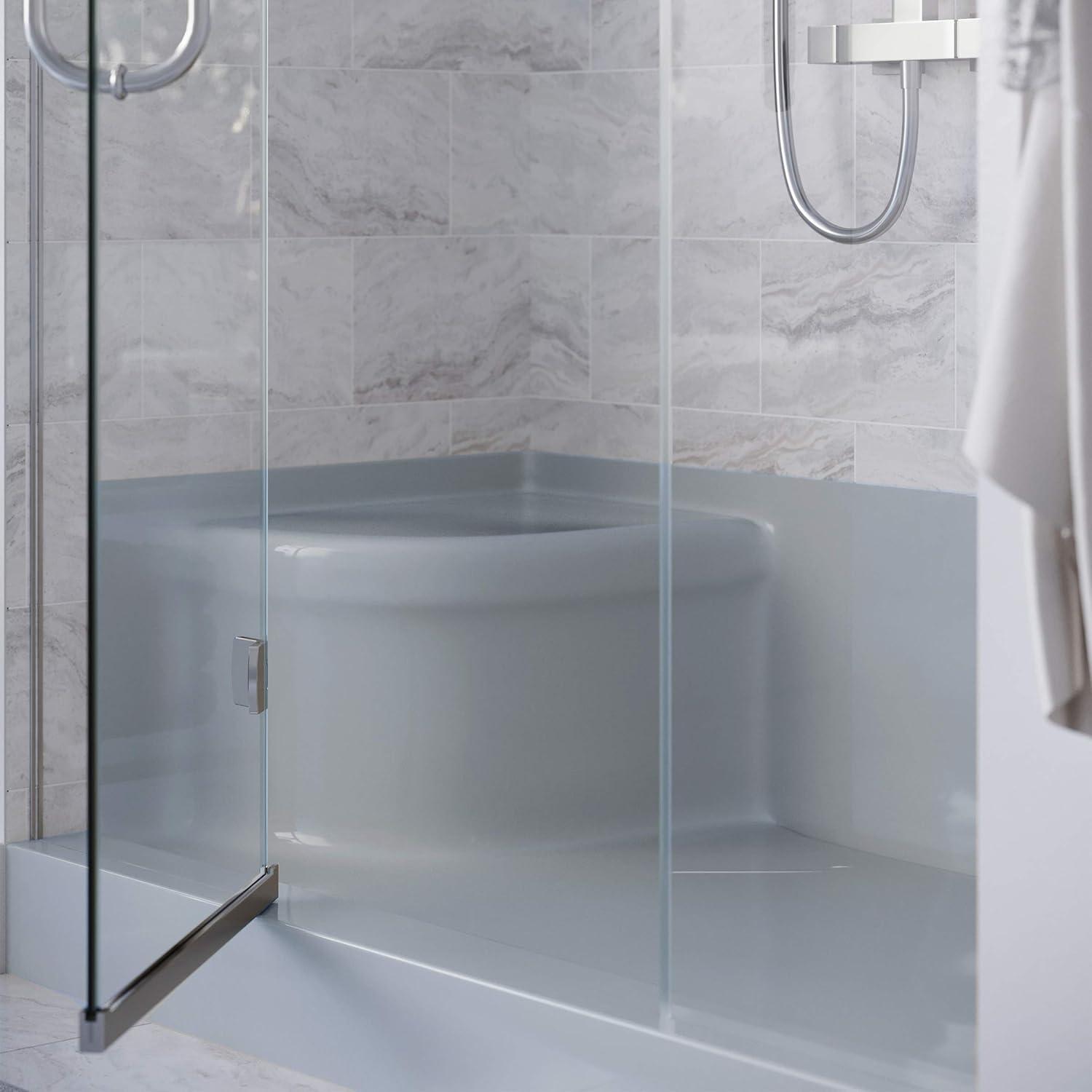 Aquatique 60" x 32" Single Threshold Shower Base With Right Hand Drain and Integral Left Hand Seat