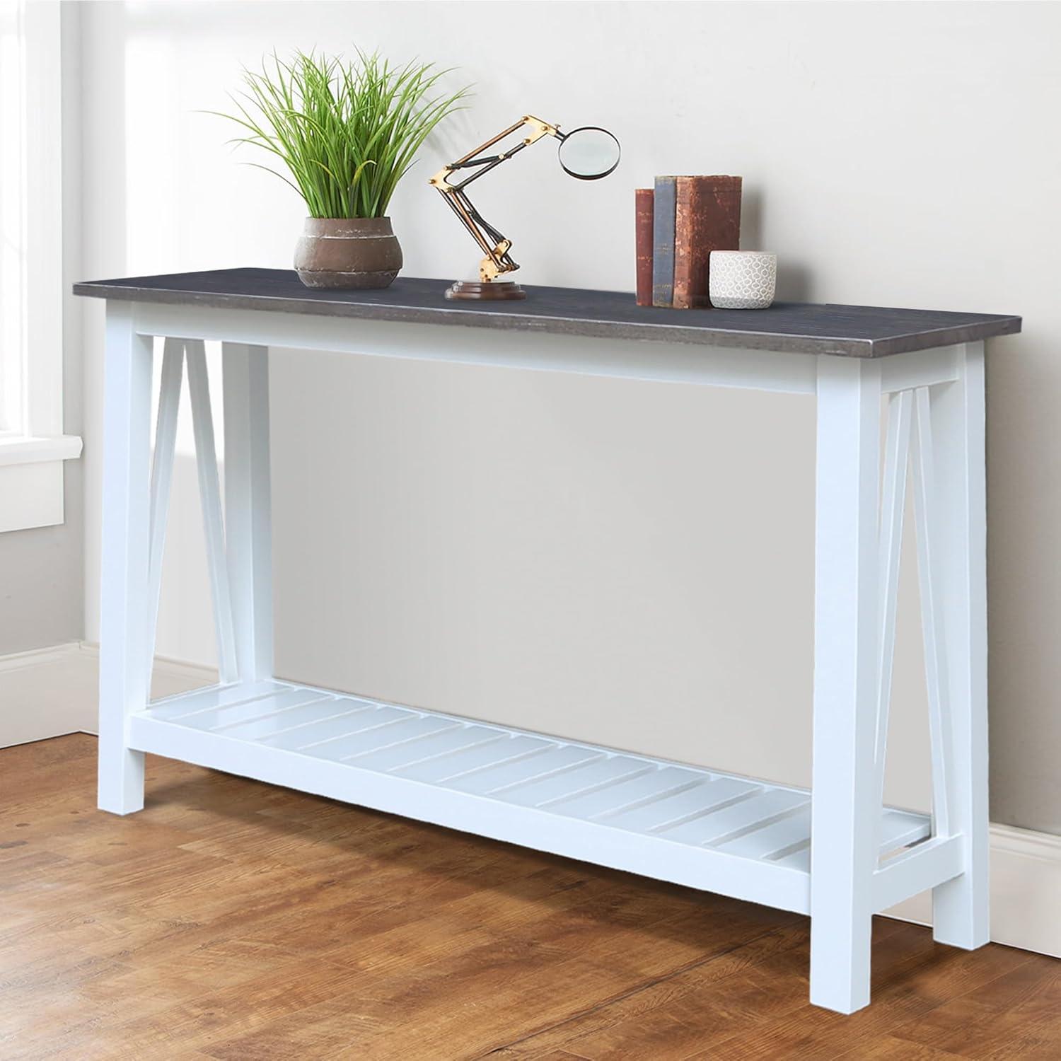 Surrey Solid Wood Console/Sofa Table in White/Heather Gray