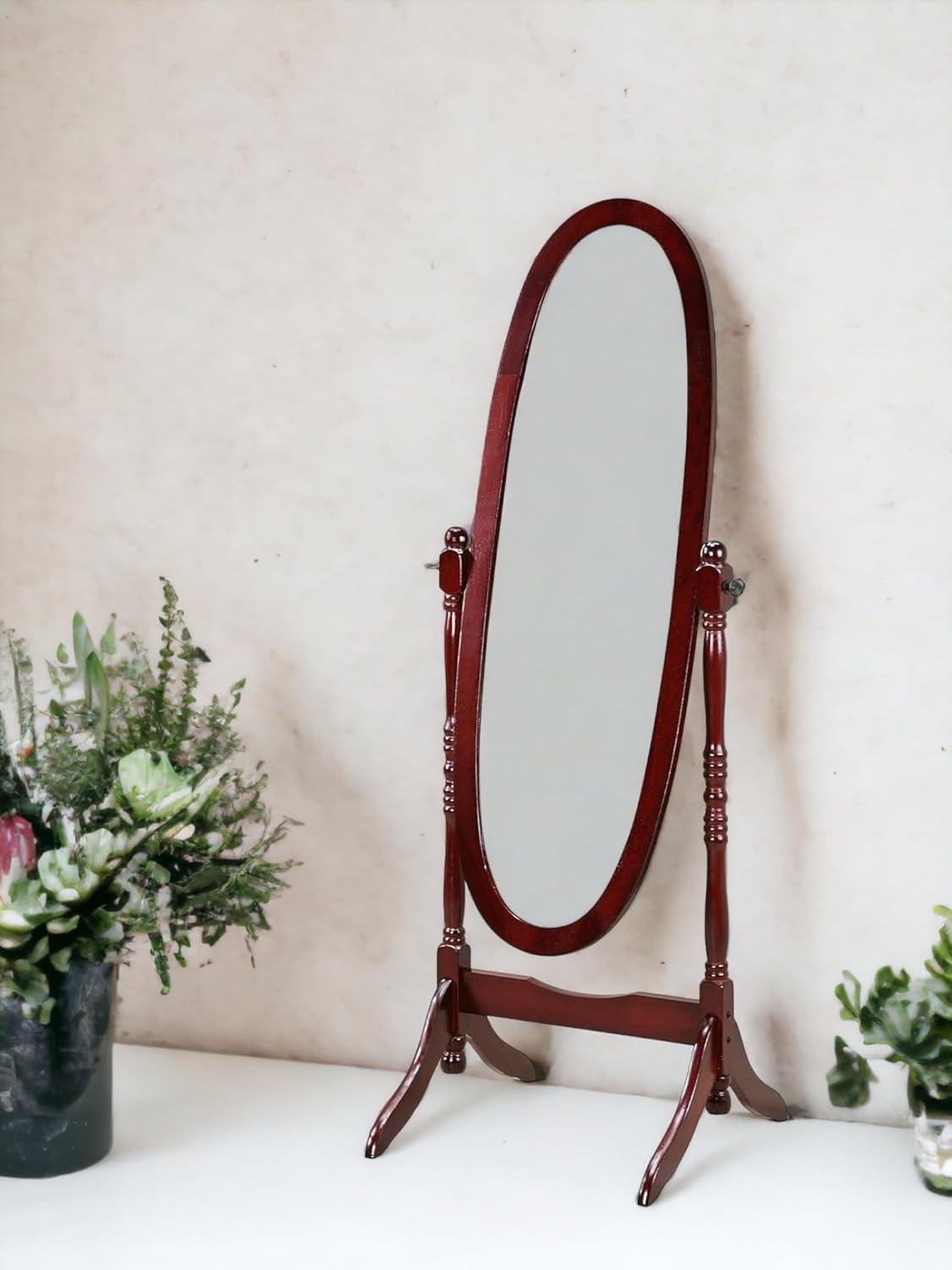 Roundhill Furniture Traditional Queen Anna Style Wood Floor Cheval Mirror Cherry