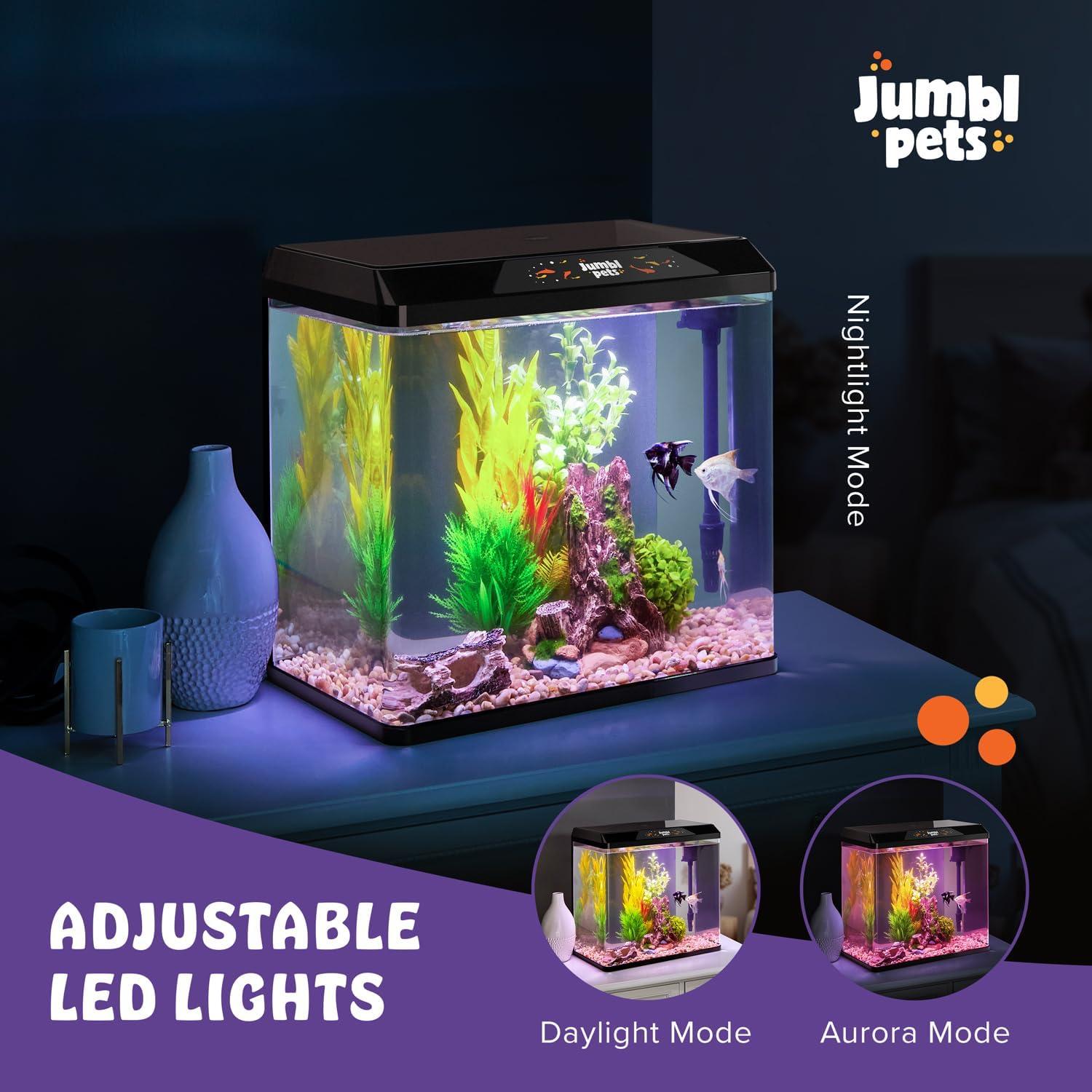 JumblPets Starter Fish Aquarium Kit, Beginner Glass Fish Tank Kit w/LED Lighting & More (4 Gallon)