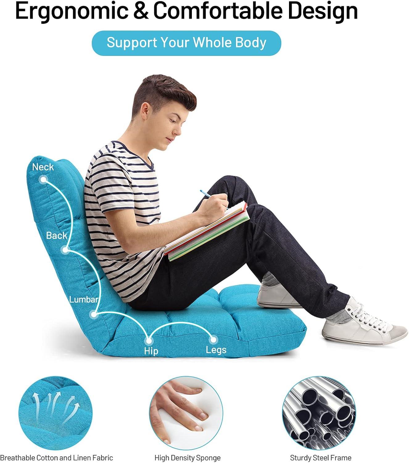 Giantex Adjustable Floor Gaming Sofa Chair w/14-Position, Cushioned Folding Lazy Reclinerw/High Resilience Sponge, Sleeper Bed Couch Recliner(Peacock Blue)