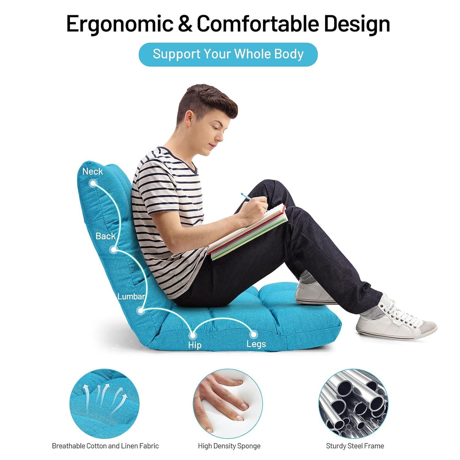 Giantex Adjustable Floor Gaming Sofa Chair w/14-Position, Cushioned Folding Lazy Reclinerw/High Resilience Sponge, Sleeper Bed Couch Recliner(Peacock Blue)