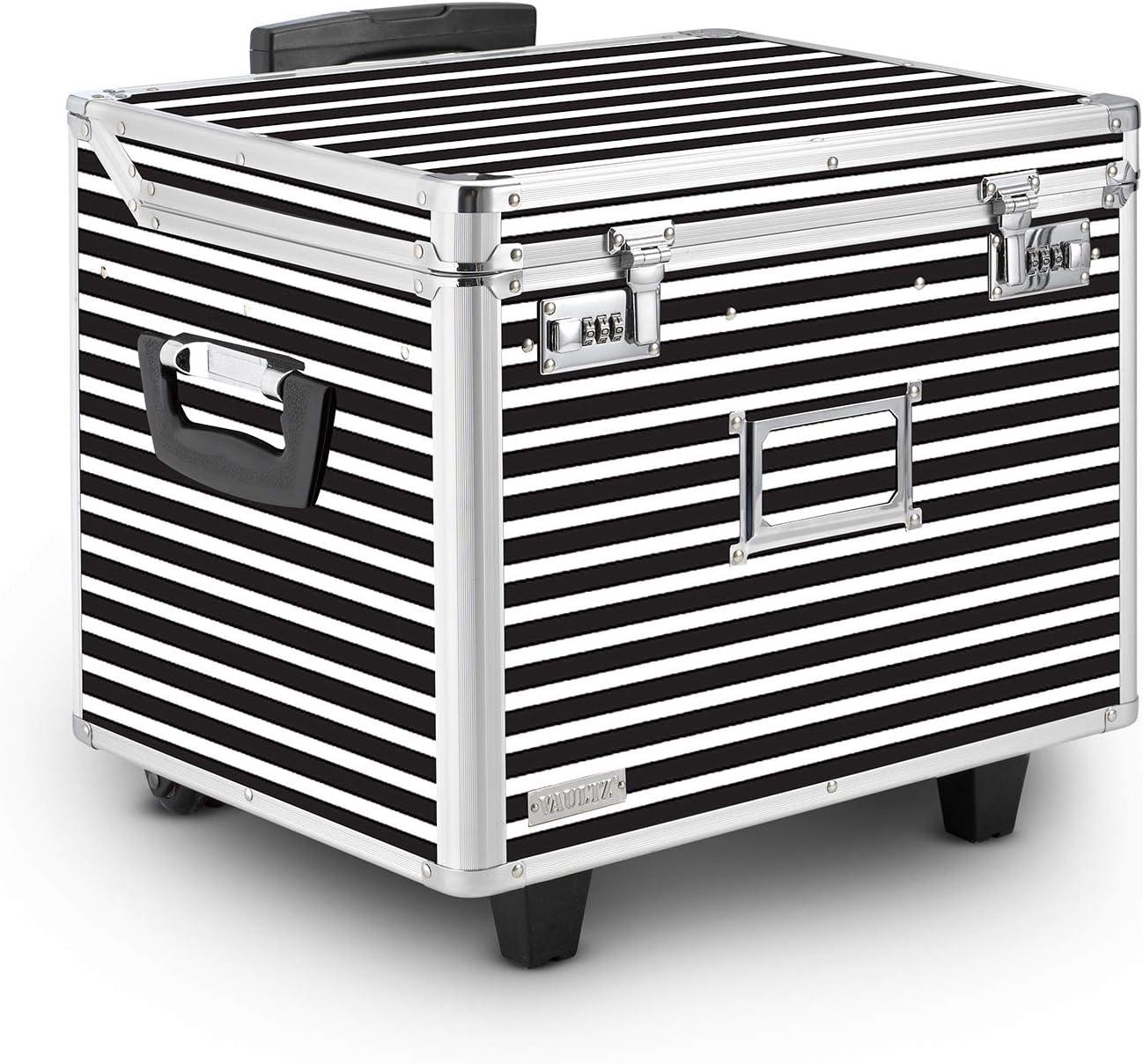 Vaultz Locking Mobile Rolling File Storage Chest, Letter/Legal Wheelie Case, Black/White Stripes