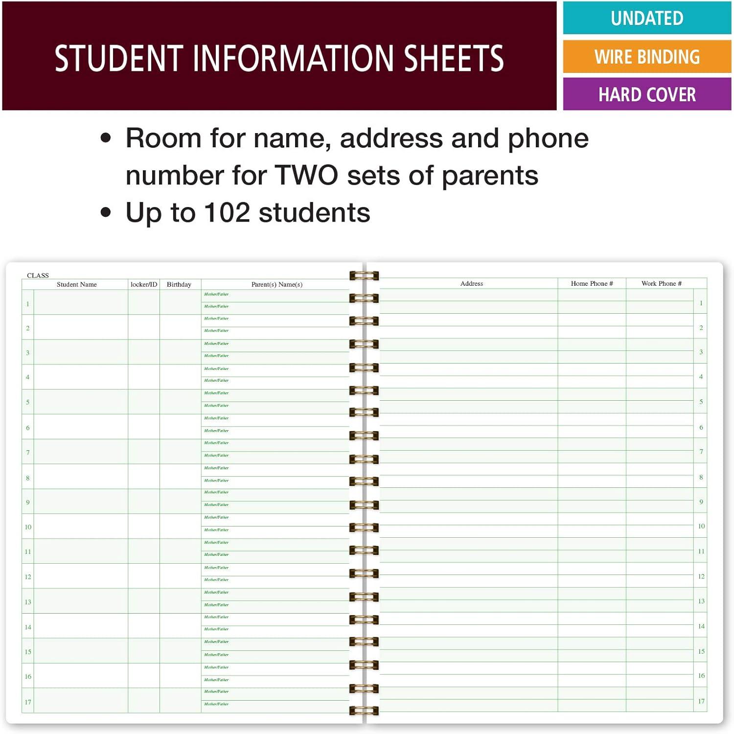 Elan Publishing Company Teacher Class Record Book for 9-10 Weeks, 35 Students, 8.5"x11" - Includes Bookmark, Seating Charts, Perforated Grading Sheets (Tree Seasons)