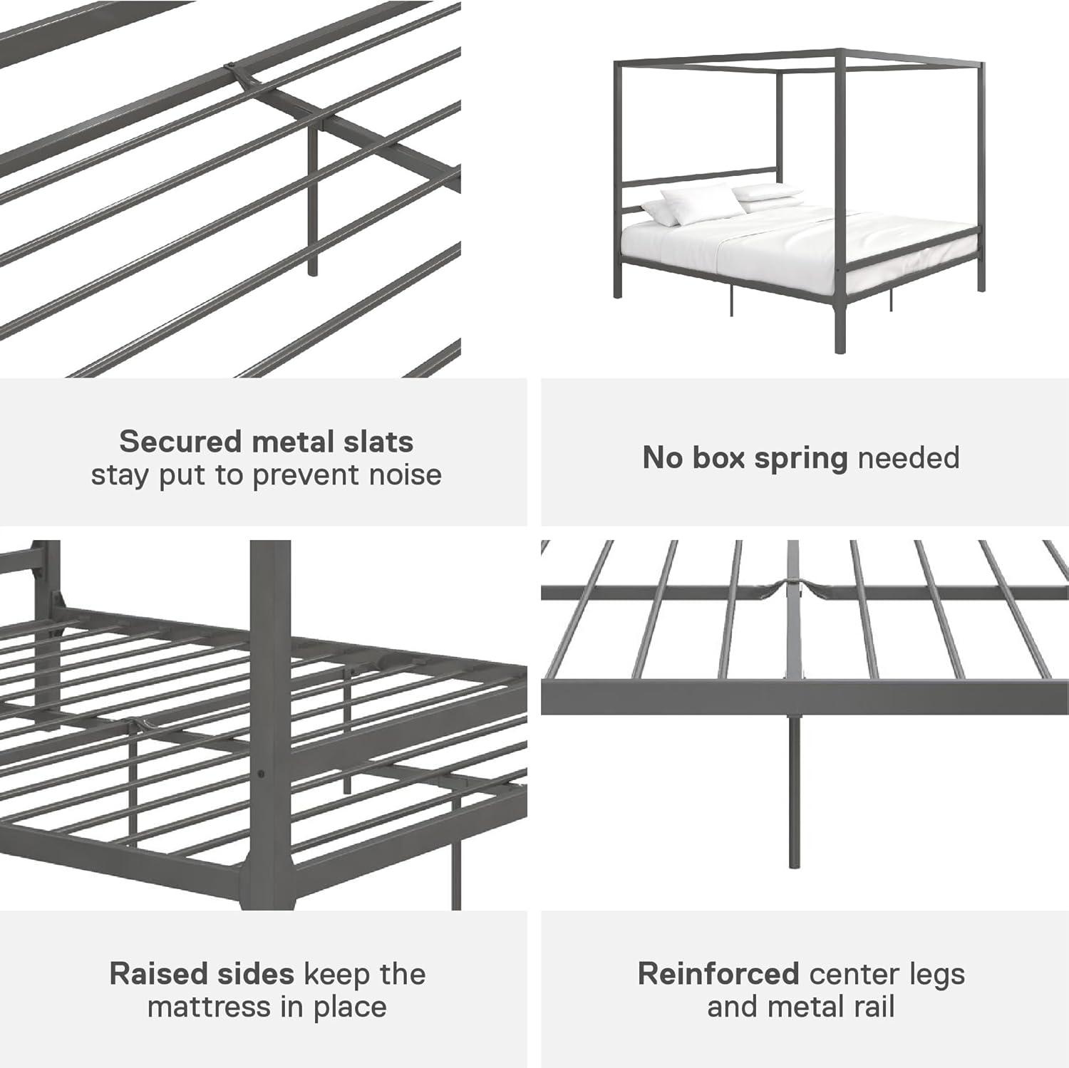 DHP Modern Metal Canopy Platform Bed Frame, King, Gunmetal Gray