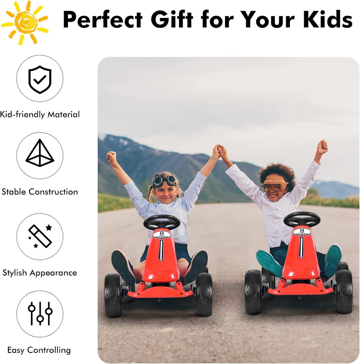 Costway Xmas Gift Go Kart Kids Ride On Car Pedal Powered Car 4 Wheel Racer Toy Stealth Outdoor Red