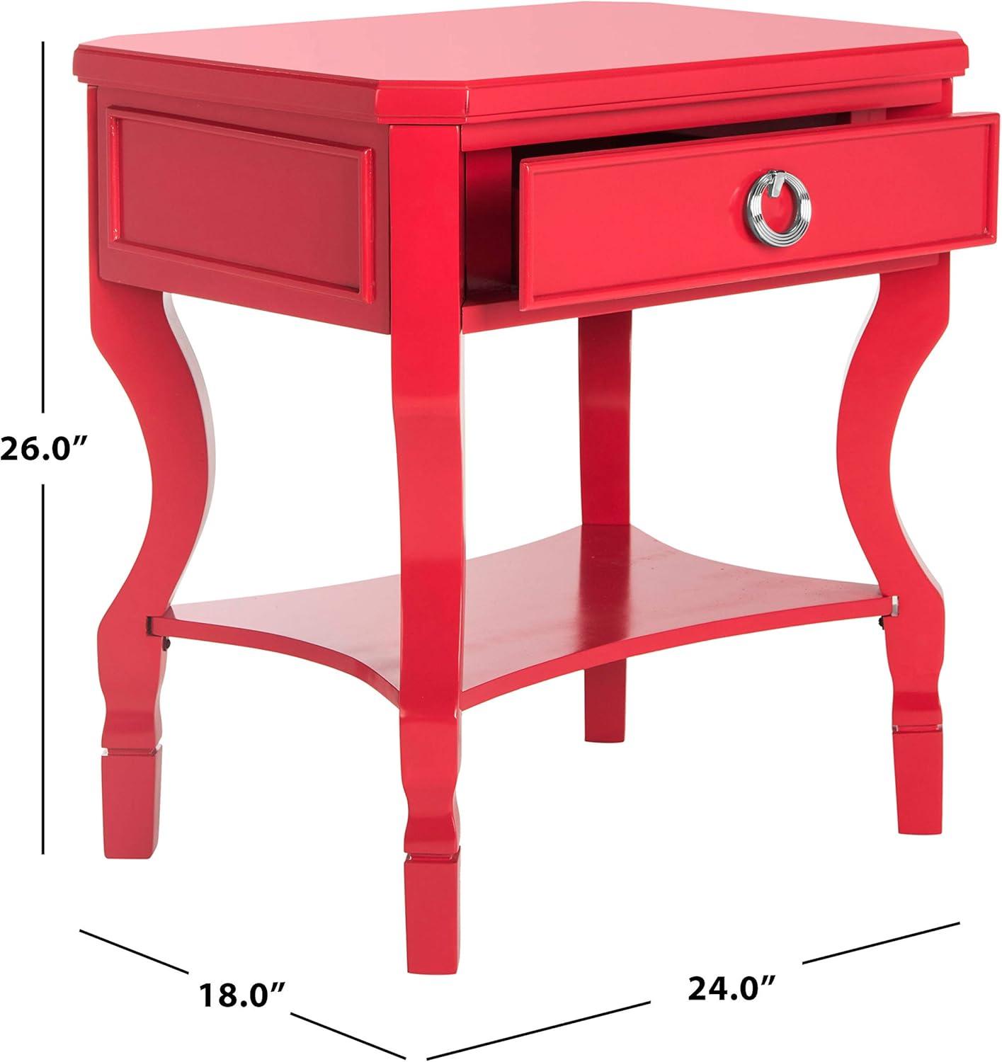 SAFAVIEH Alaia Modern Glam One Drawer Night Stand, Red