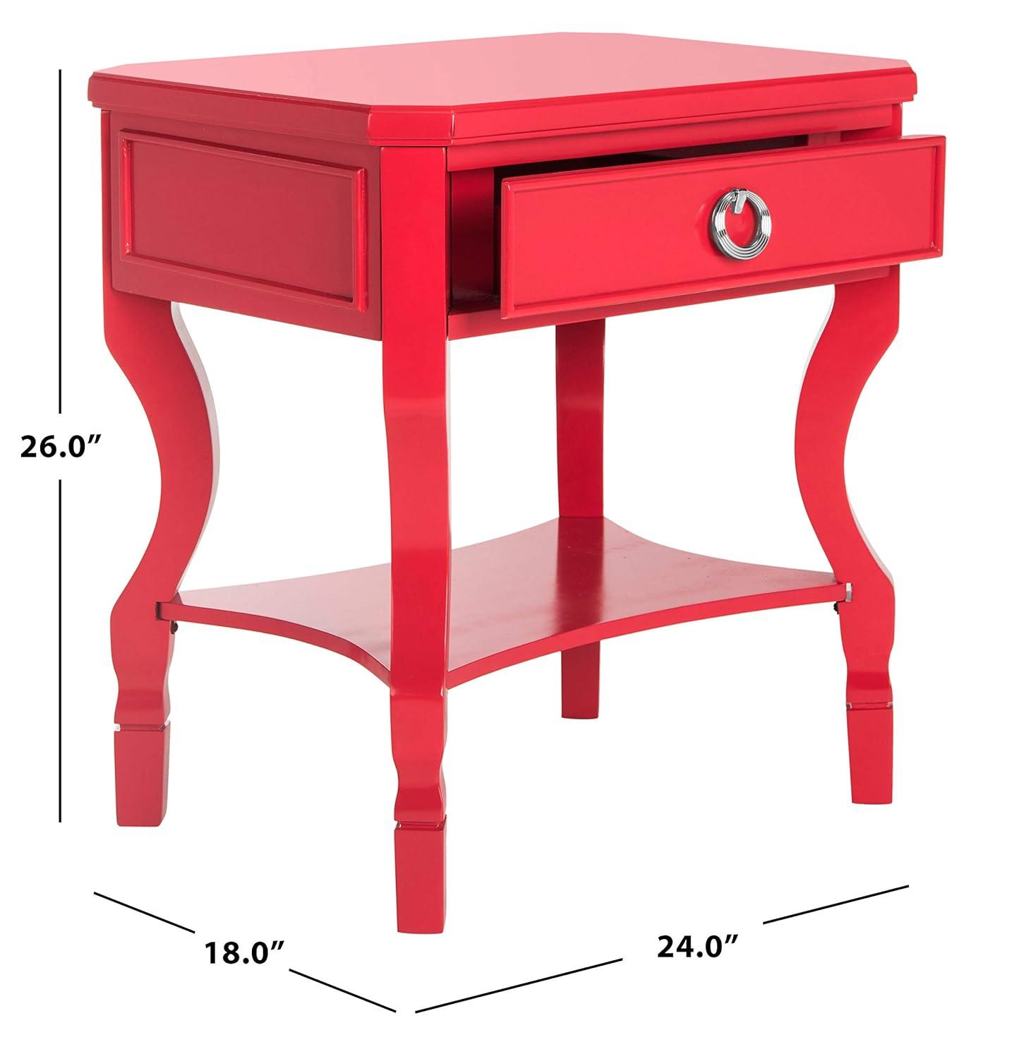 SAFAVIEH Alaia Modern Glam One Drawer Night Stand, Red
