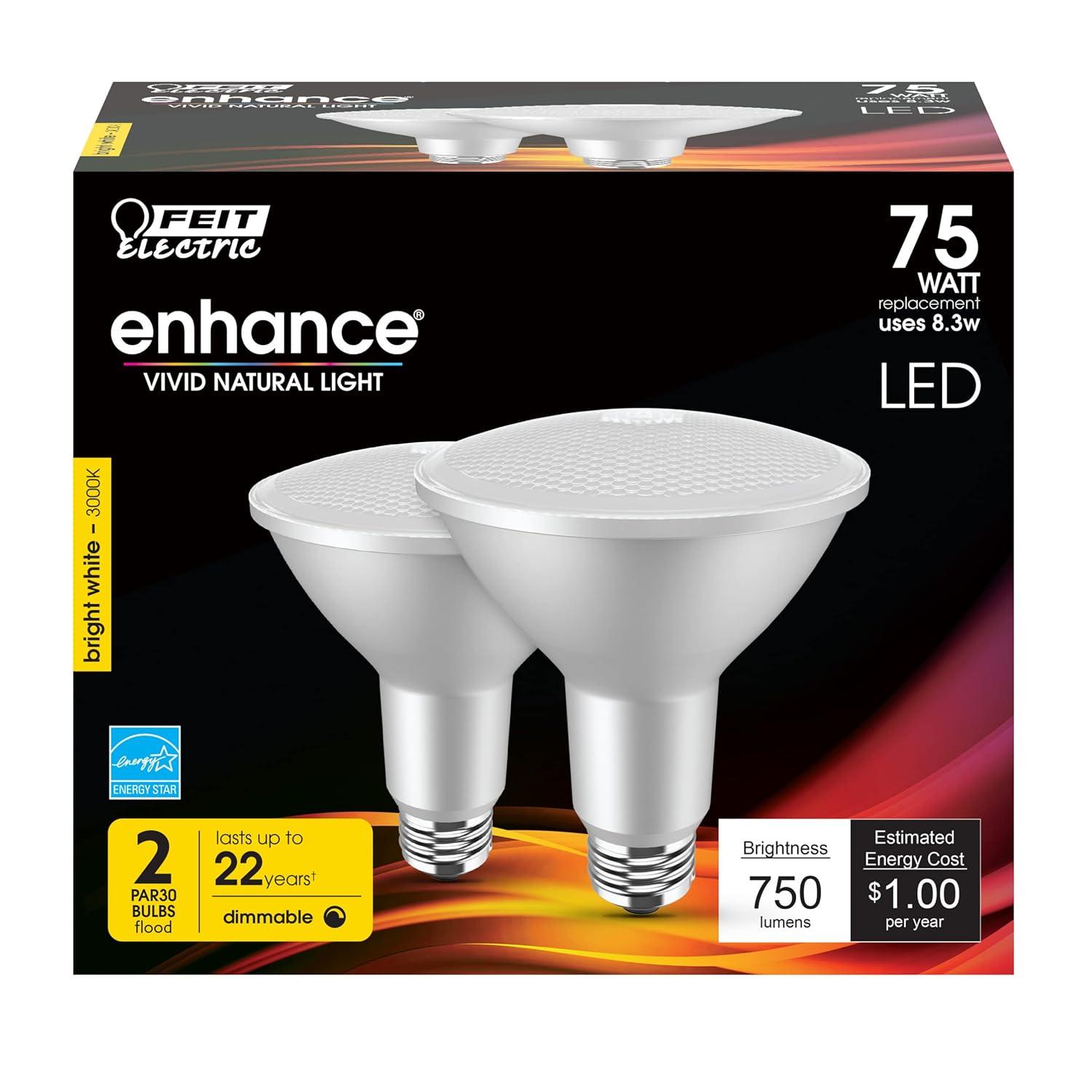 Feit Electric Enhance PAR30 E26 (Medium) LED Bulb Bright White 75 Watt Equivalence 2 pk