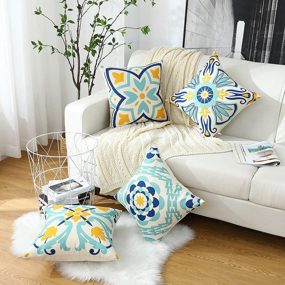 Outdoor Pillows, Outdoor Pillow Covers 18x18 Set of 4 Waterproof Decorative Throw Pillow Covers Boho Decorations for Patio, Garden, Balcony