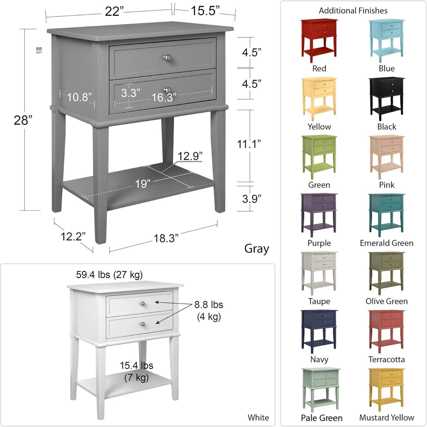 Franklin Pale Green Rectangular Nightstand with Dual Drawers and Shelf