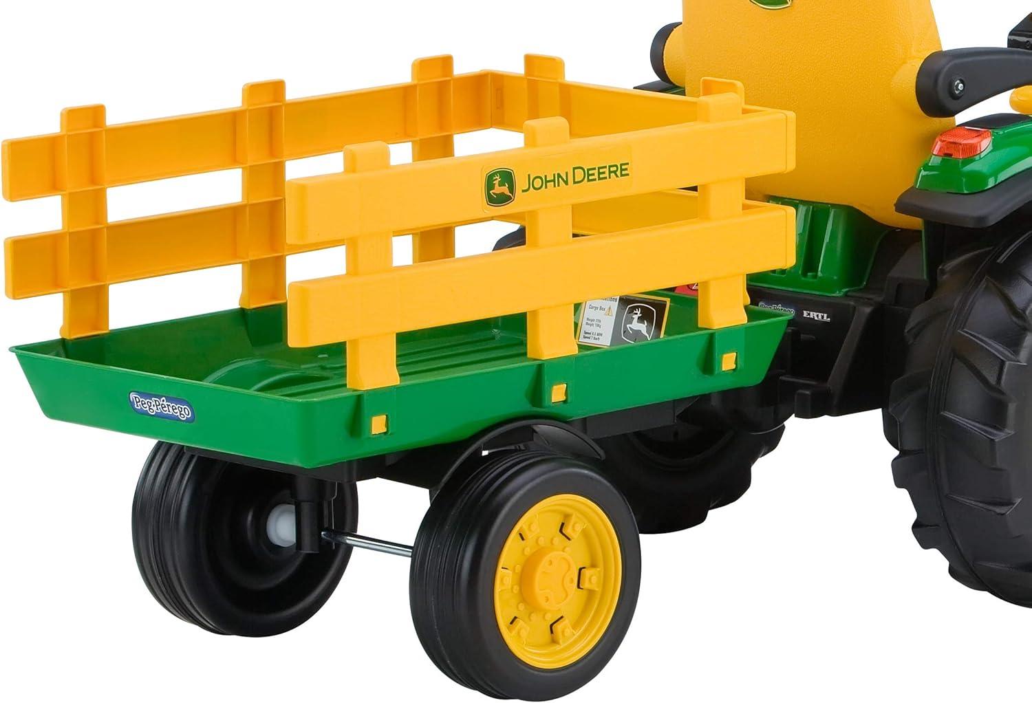Peg Perego 12V John Deere Ground Force Tractor with Trailer Powered Ride-On - Green