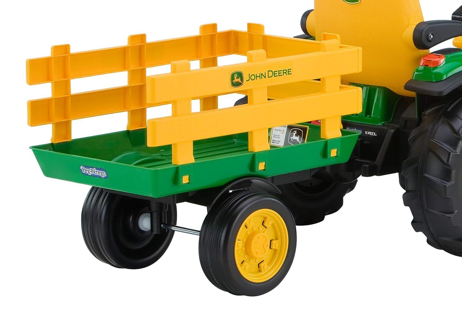 Peg Perego 12V John Deere Ground Force Tractor with Trailer Powered Ride-On - Green