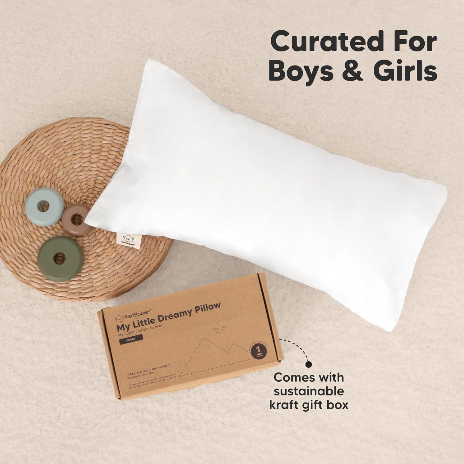 Soft White Ergonomic Toddler Pillow with Pillowcase