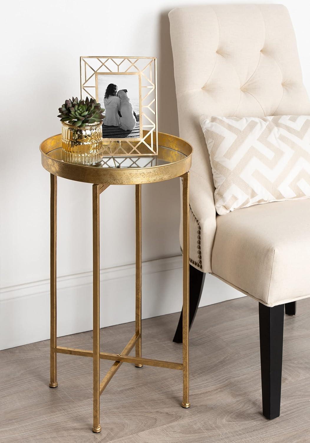 Kate and Laurel Celia Round Metal Foldable Tray Accent Table