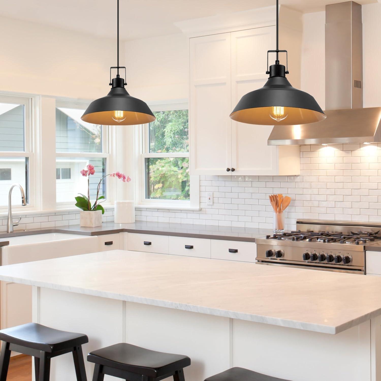 1-Light Matte Black Outdoor Indoor Pendant Lighting with Textured Socket