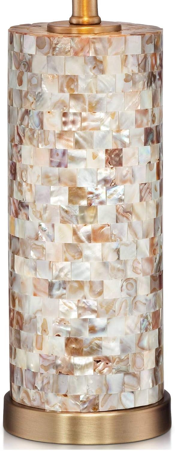 360 Lighting Margaret Coastal Accent Table Lamp 23" High Mother of Pearl Tile Cylinder Cream Linen Drum Shade for Bedroom Living Room Bedside Office