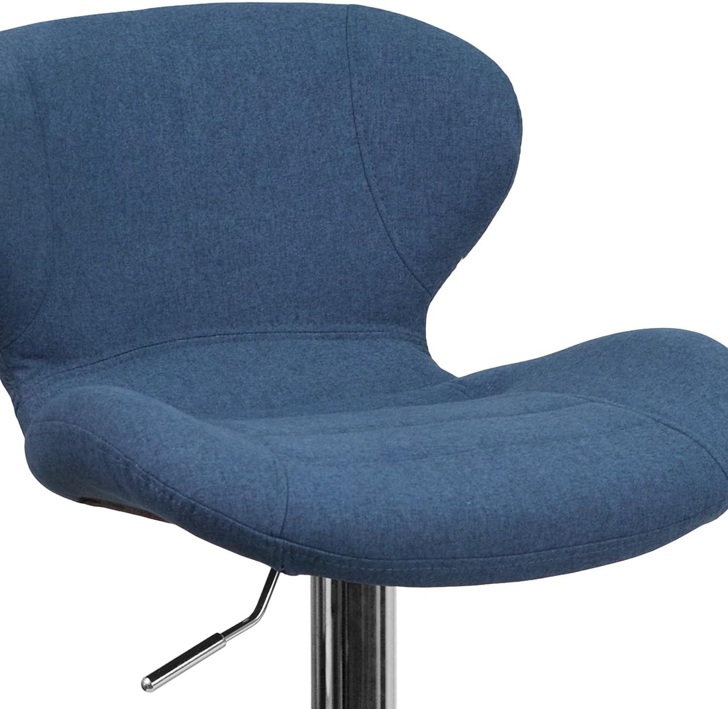 Flash Furniture Francis Contemporary Blue Fabric Adjustable Height Barstool with Curved Back and Chrome Base