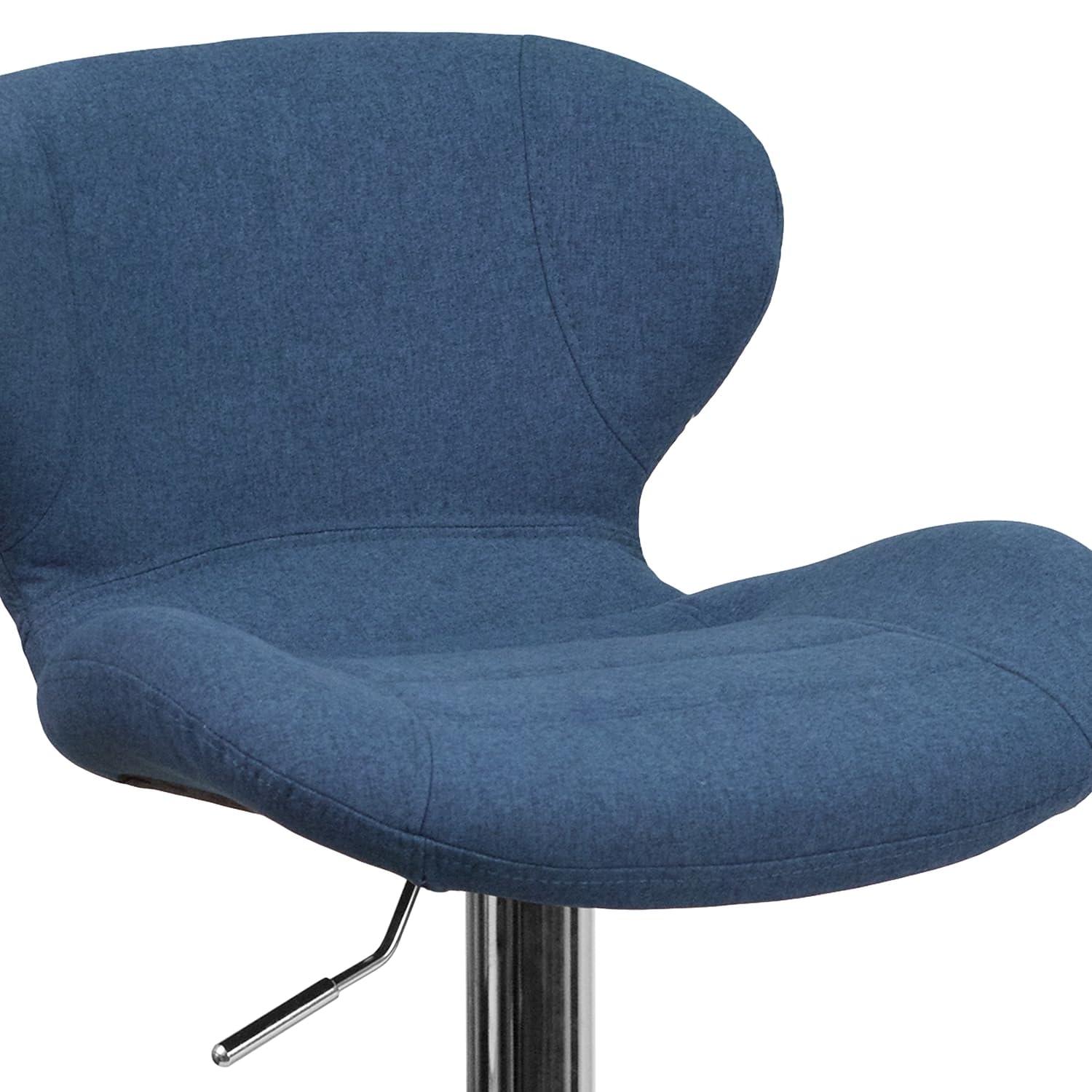 Flash Furniture Francis Contemporary Blue Fabric Adjustable Height Barstool with Curved Back and Chrome Base