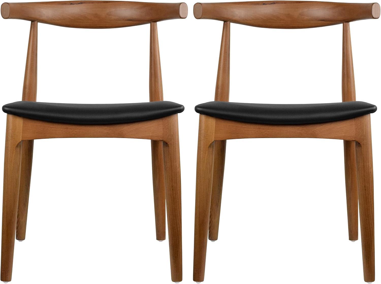 2xhome Set of 2 Solid Wood Farmhouse Dining Elbow Chairs with PU Leather Cushion Seats - Kennedy Presidential Accent Armchairs for Kitchen Dining Room or Office, Espresso