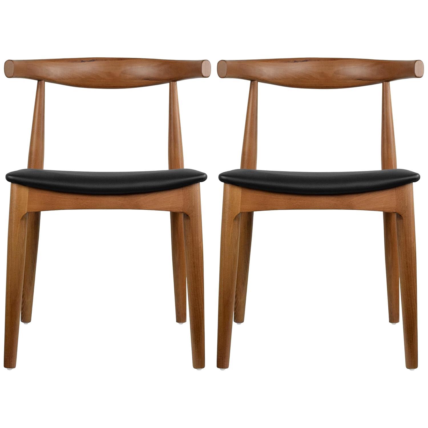 2xhome Set of 2 Solid Wood Farmhouse Dining Elbow Chairs with PU Leather Cushion Seats - Kennedy Presidential Accent Armchairs for Kitchen Dining Room or Office, Espresso
