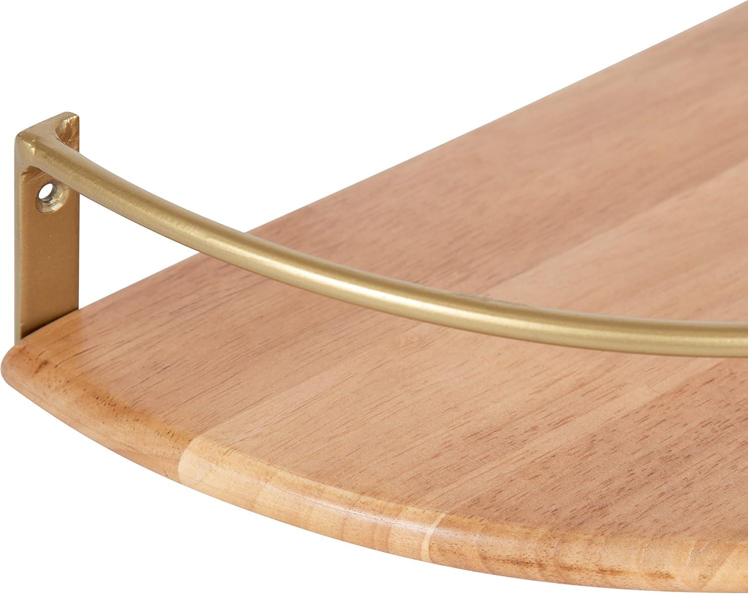 Kate and Laurel Camryn Half Circle Wood Floating Shelf, 2 Piece, Natural and Gold