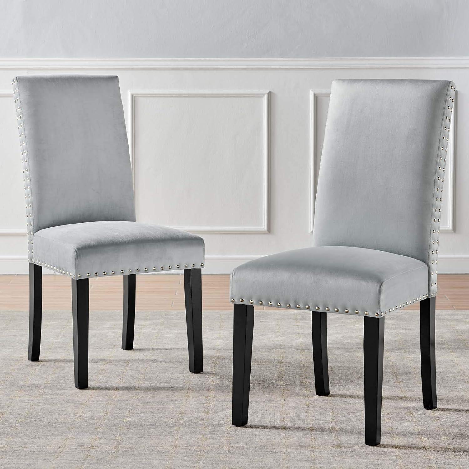 Modway Silver Orchid Lind Velvet Nailhead Trim Dining Side Chairs