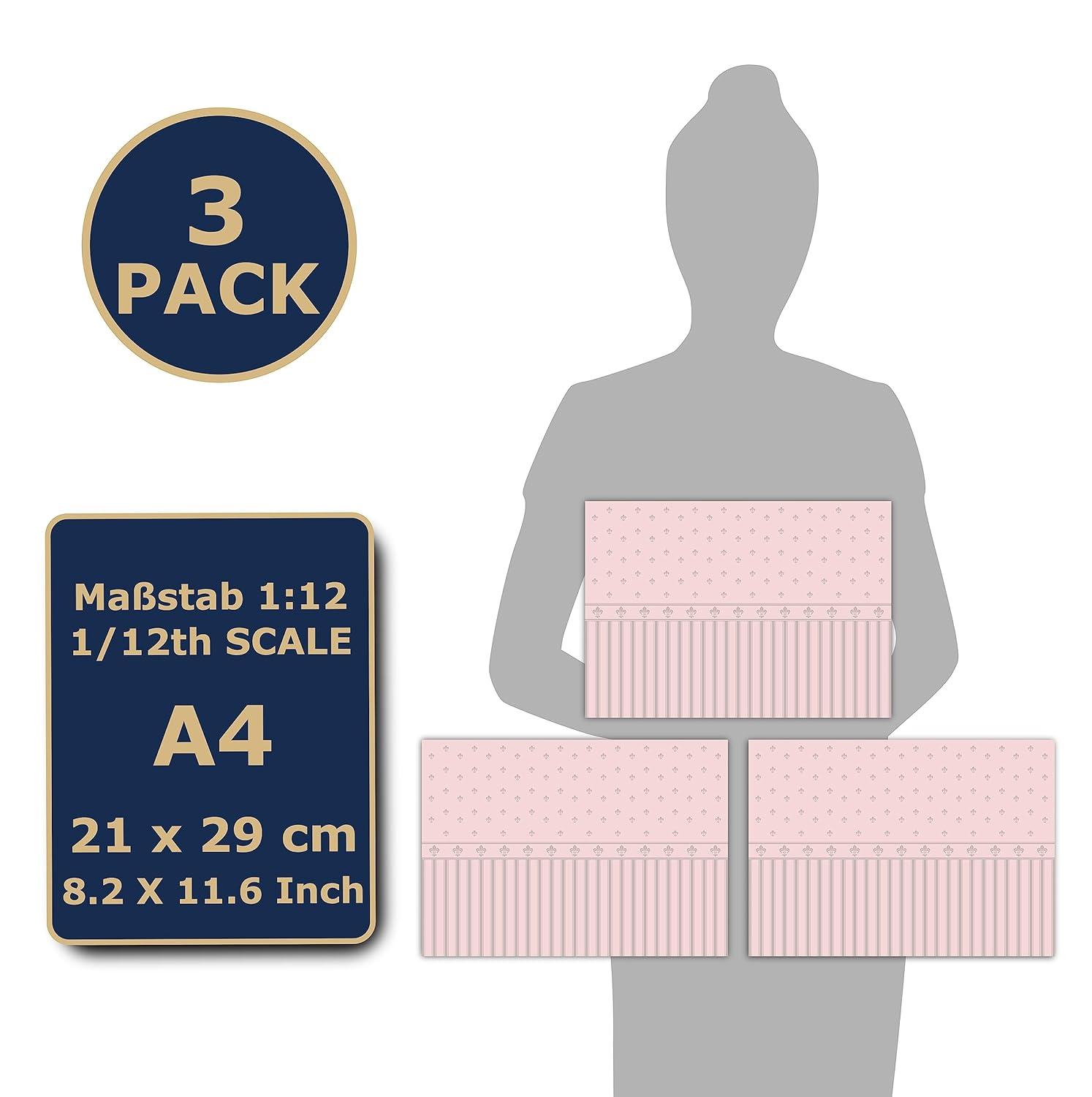 Lilibet 3 Sheets Self-Adhesive Wallpaper for Dollhouses - 1:12 Scale Classic & Victorian Wallpaper