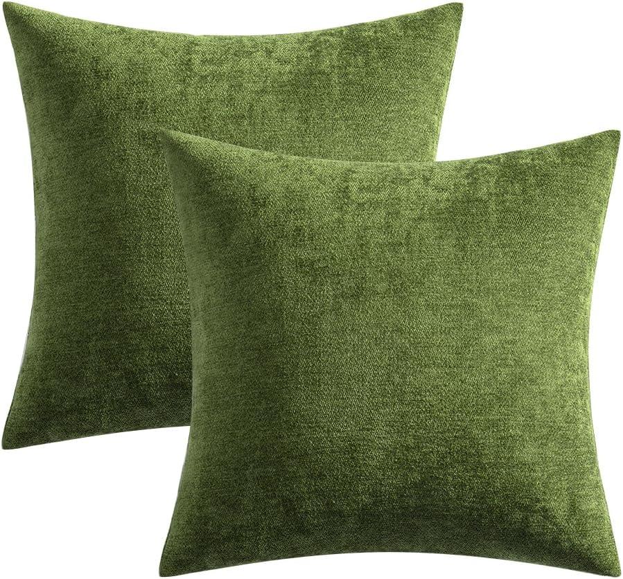 Moss Green Chenille 18x18 Inch Decorative Pillow Covers