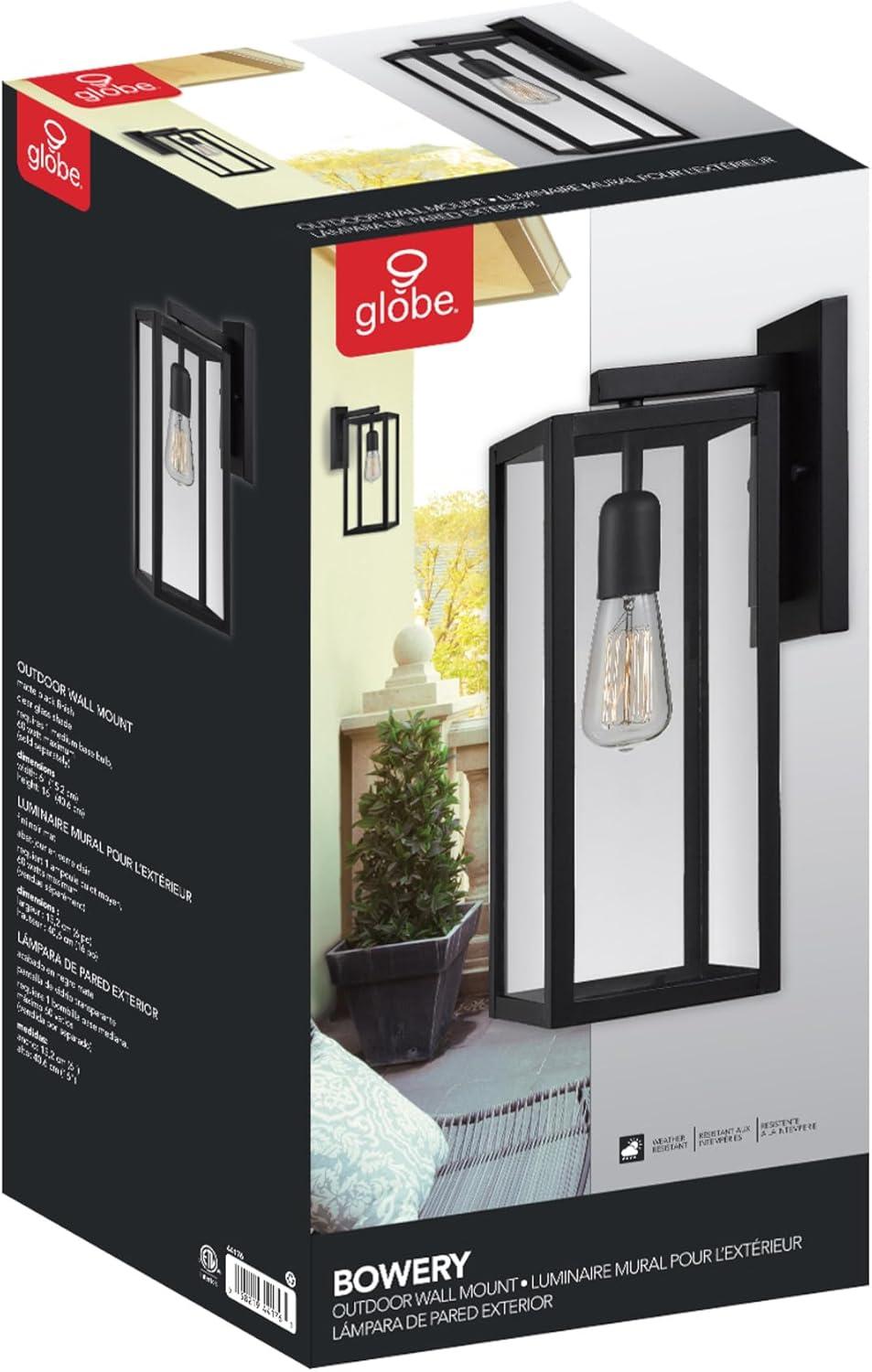 Globe Electric Bowery 1-Light Matte Black Outdoor Indoor Wall Sconce with Clear Glass Shade, 44176